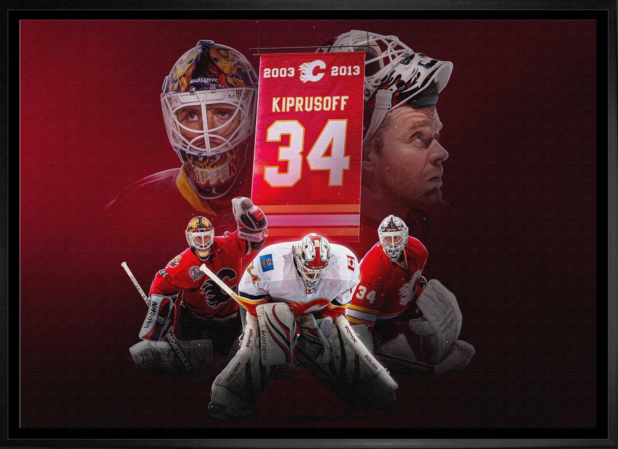Miikka Kiprusoff 20" x 29" Framed Canvas Flames From Behind-H 31.5" x 22.5"