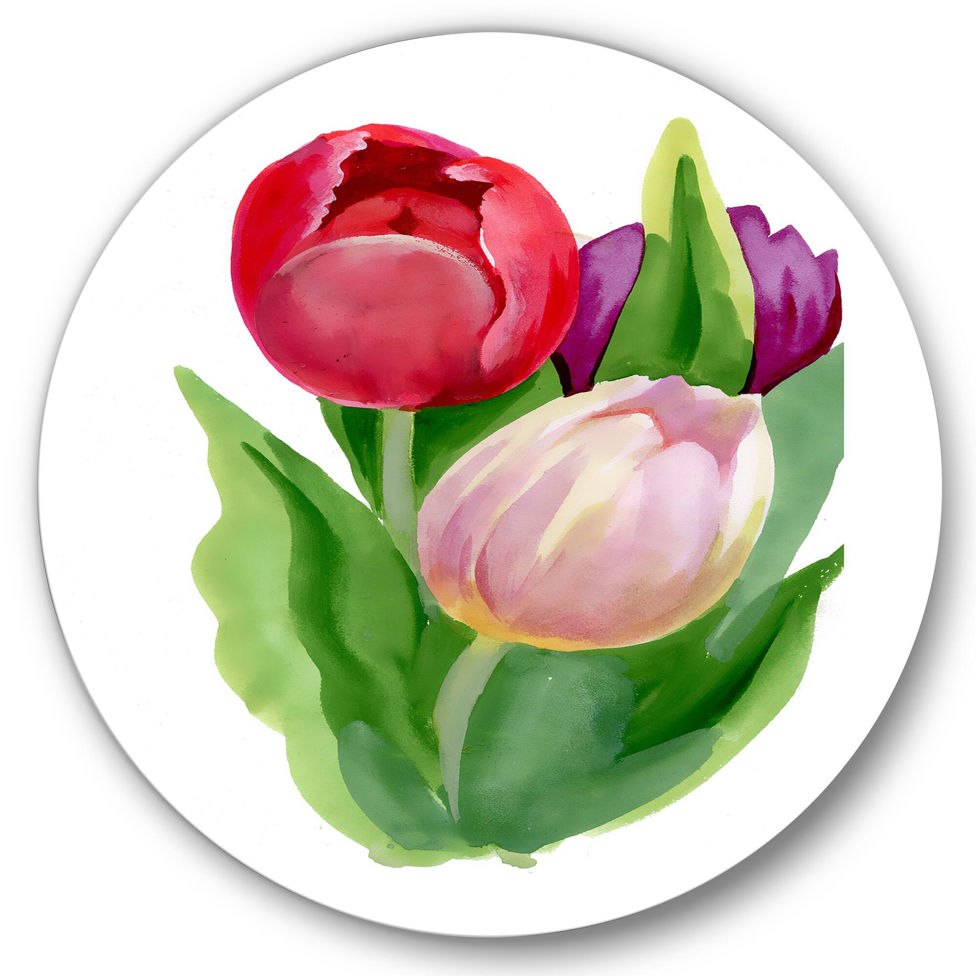 Designart - Beautiful Tulip Flowers - Traditional Metal Circle Wall Art