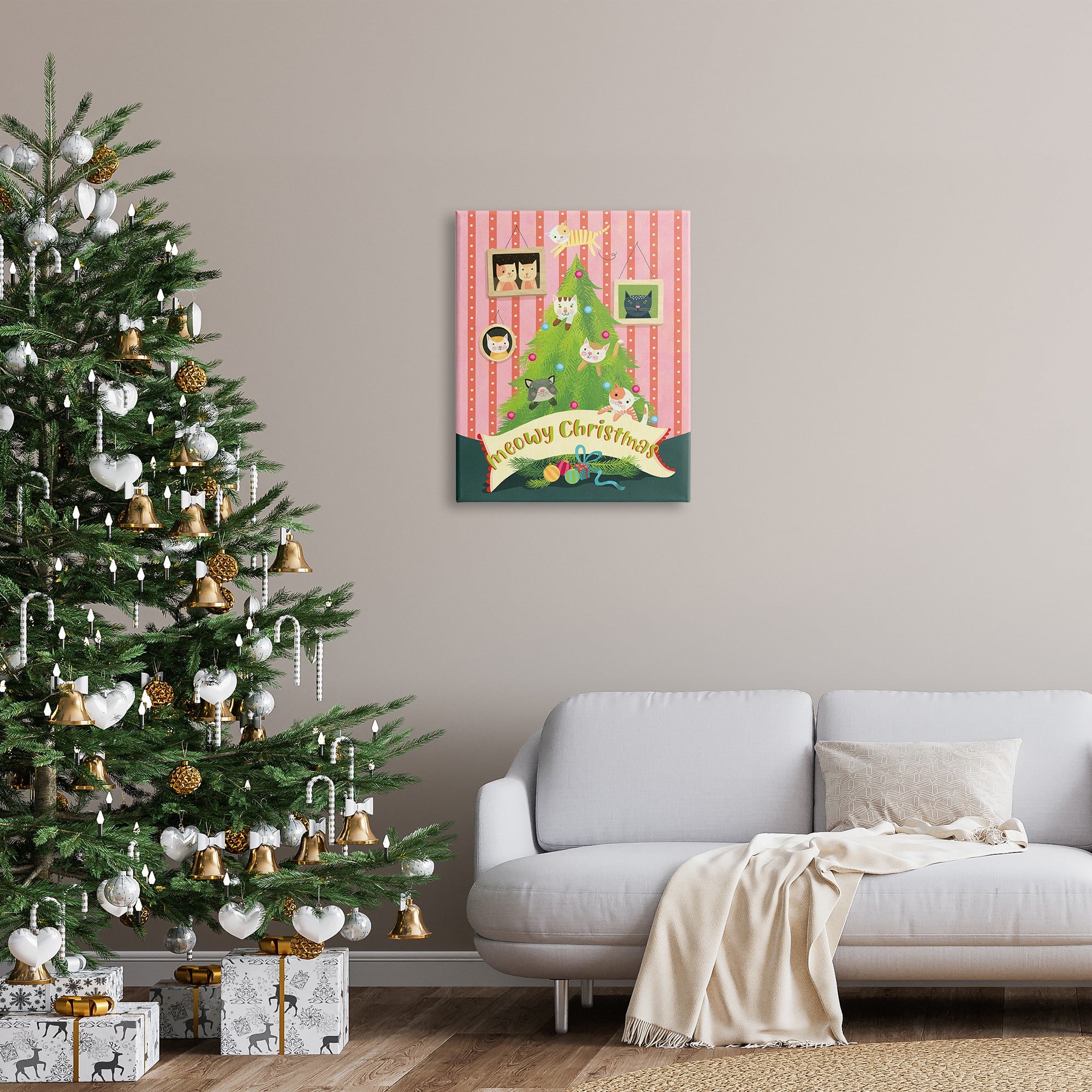 Stupell Industries Meowy Christmas Cat Tree Canvas Wall Art