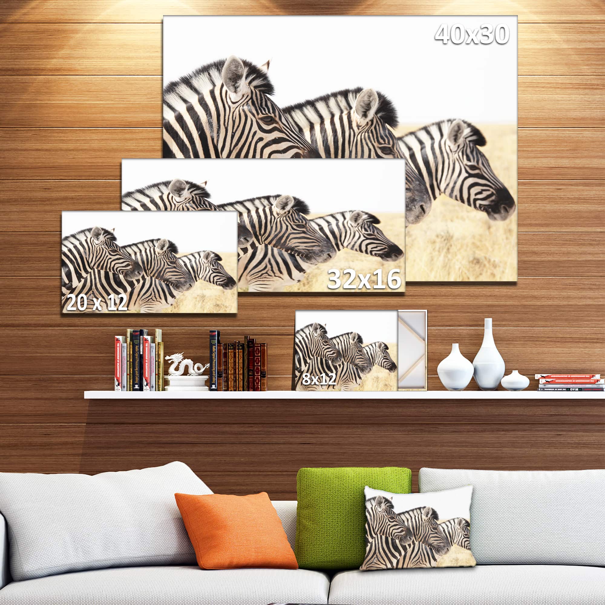 Designart - Zebras in A Row in Grassland - African Wall Art Print