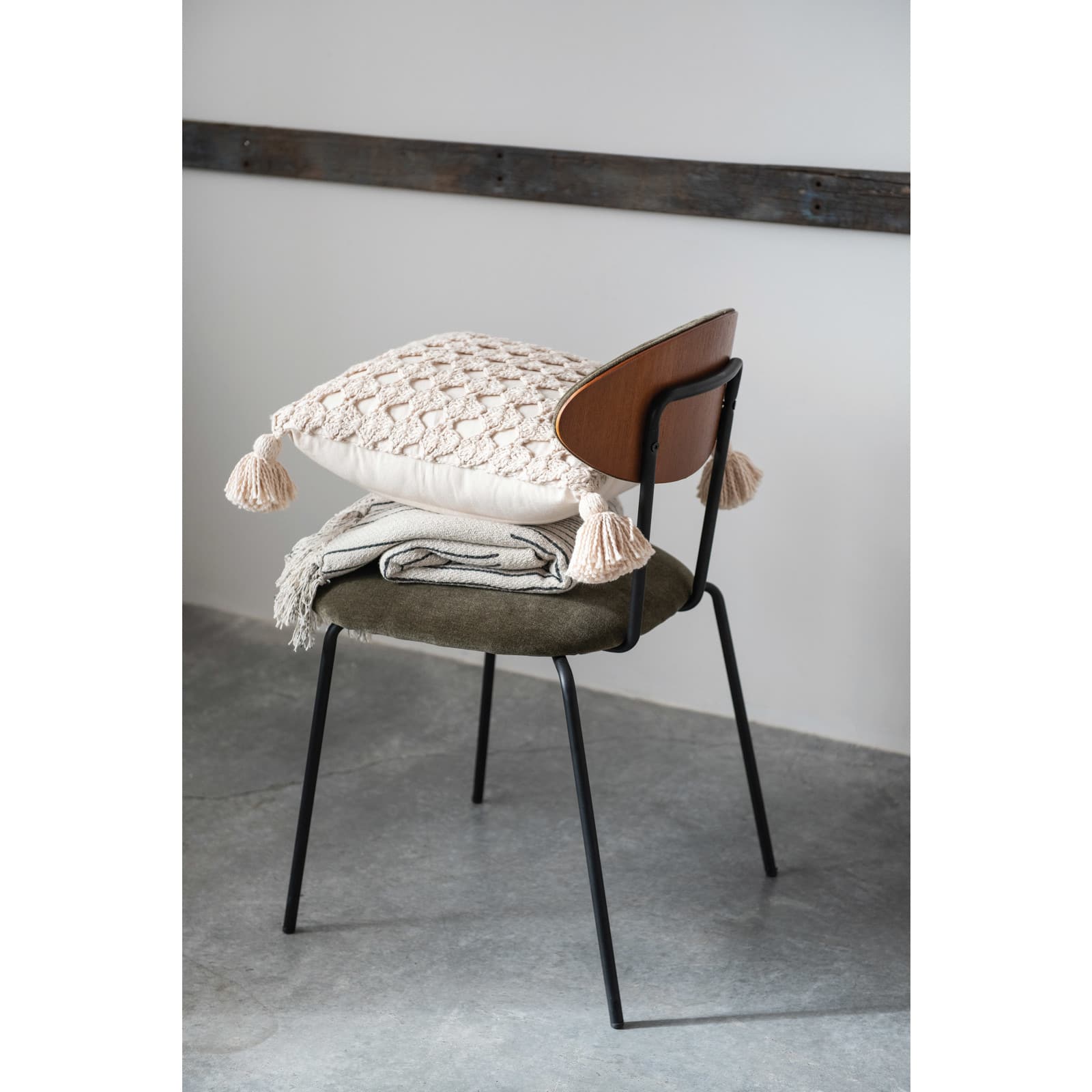 Hello Honey® 60" Recycled Cotton Blend Neutral Throw Blanket With Line Pattern & Fringe Edge