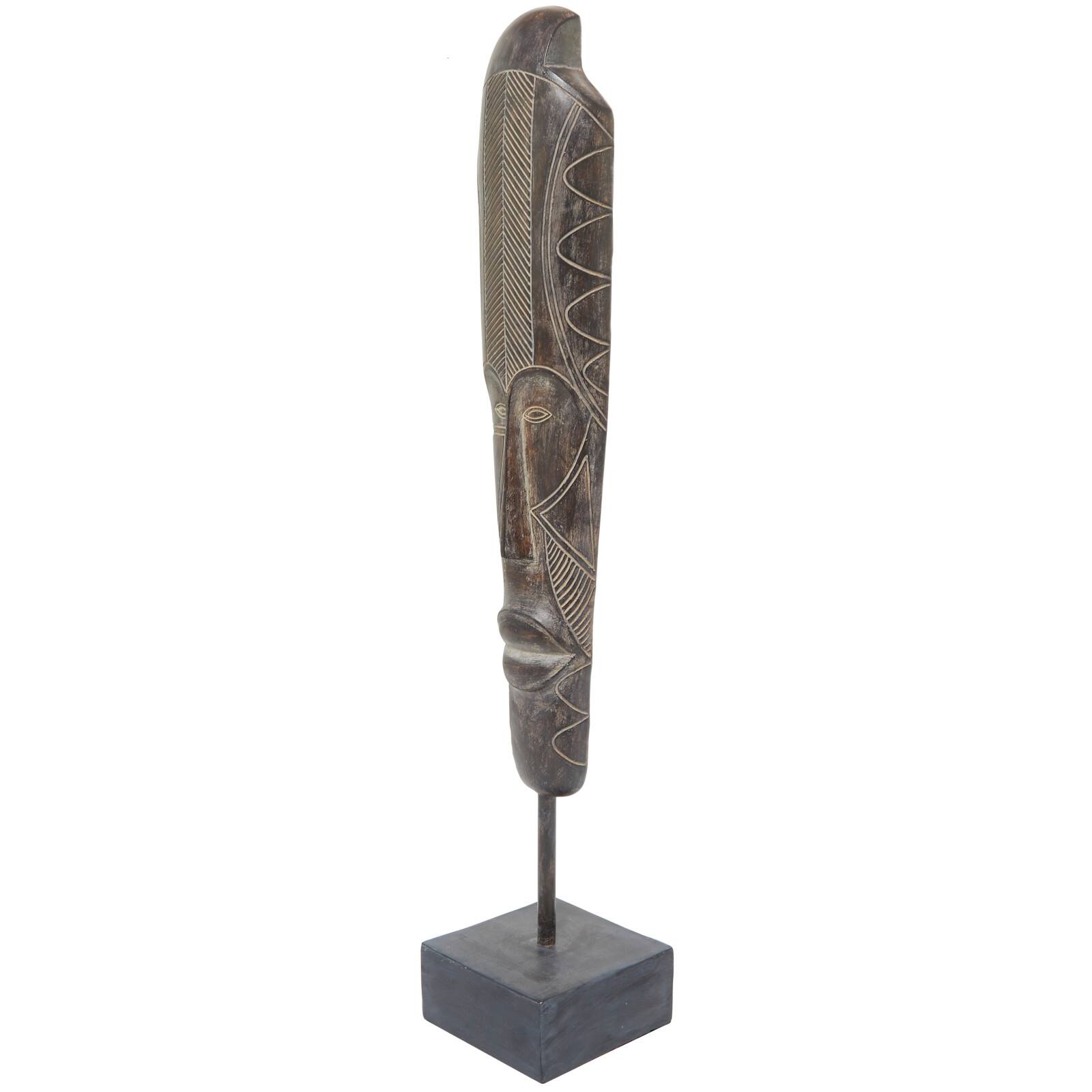 30" Brown Polystone Primitive Mask Sculpture