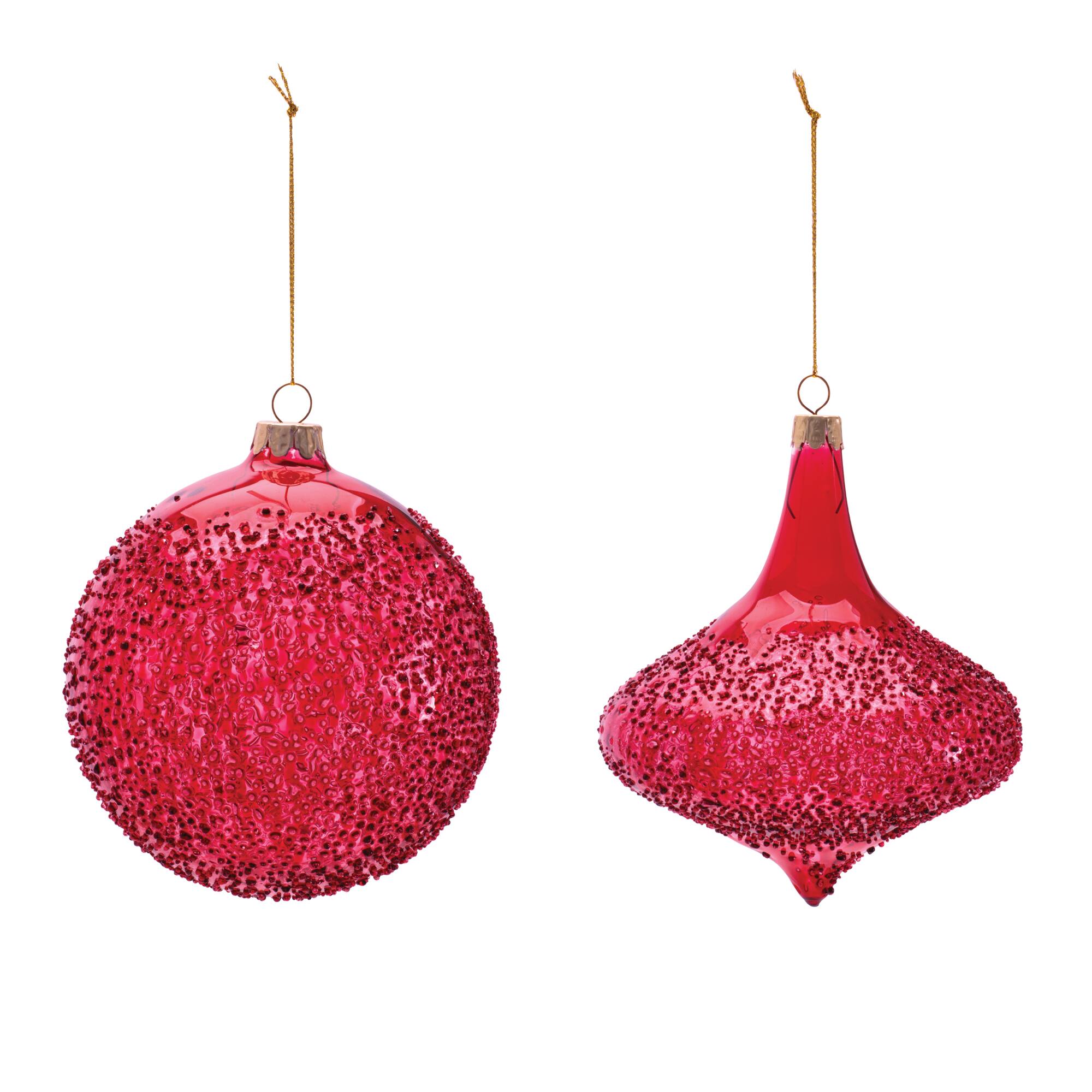 Melrose Red Beaded Glass Ball & Onion Ornaments Set