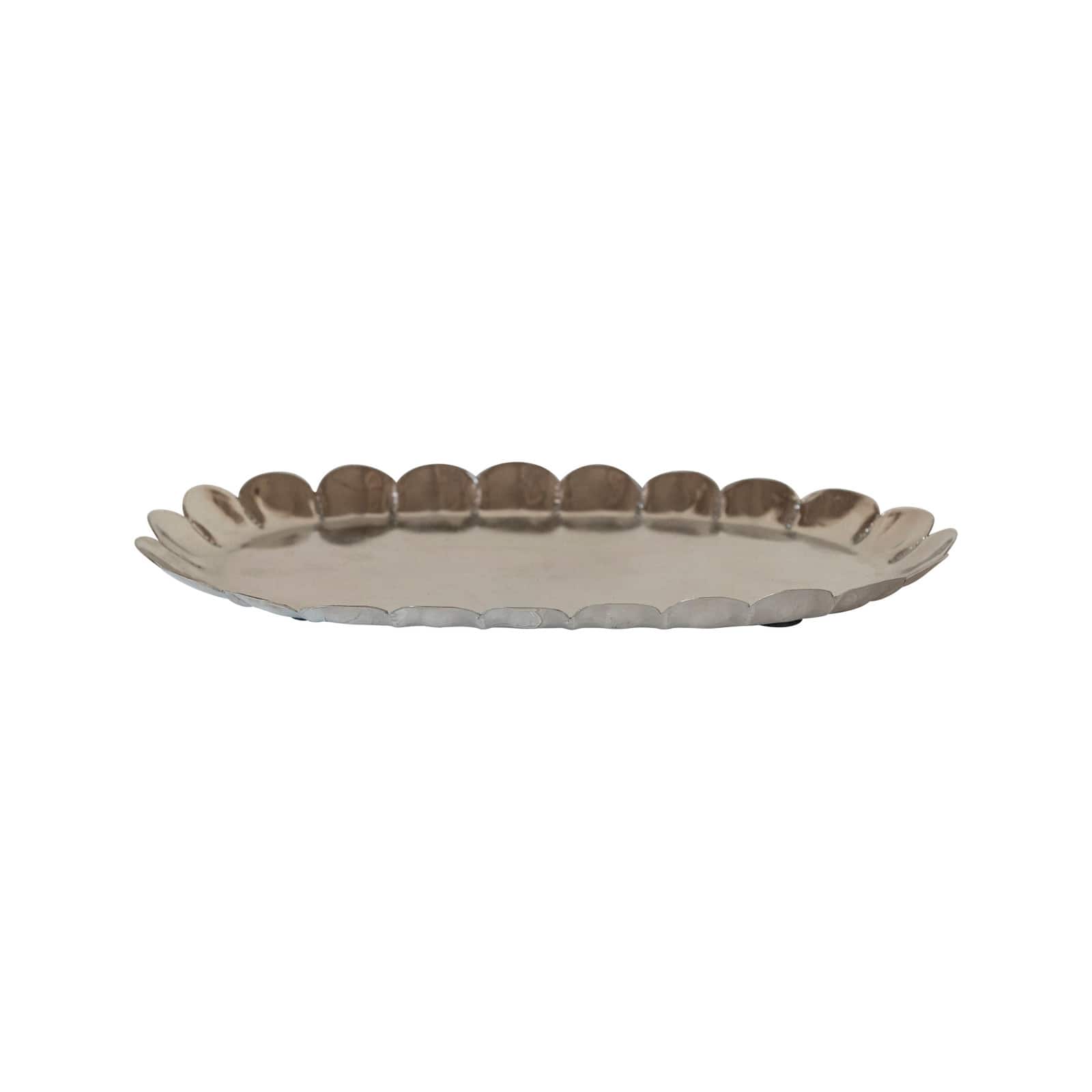 Hello Honey® 12" Silver Finish Decorative Metal Scalloped Tray