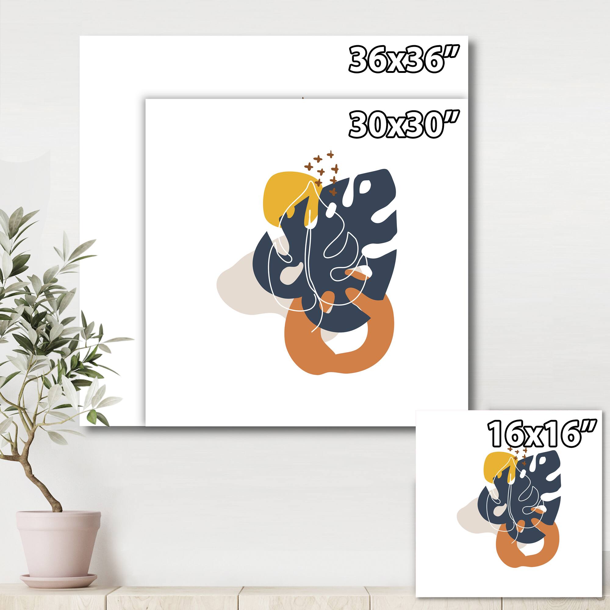 Designart - Abstract Flowers On Minimal Shapes IX - Modern Canvas Wall Art Print