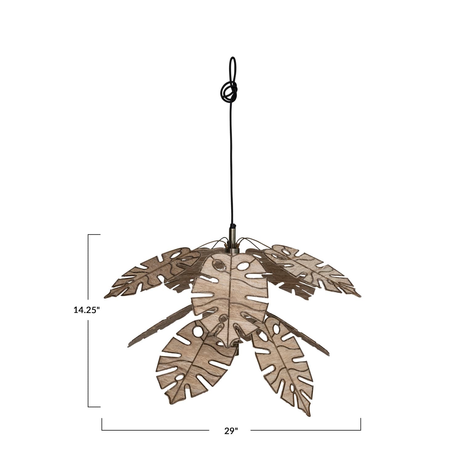Hello Honey® Antique Brass Finish & Natural Round Metal & Banana Fiber Leaf Hanging Pendant Lamp