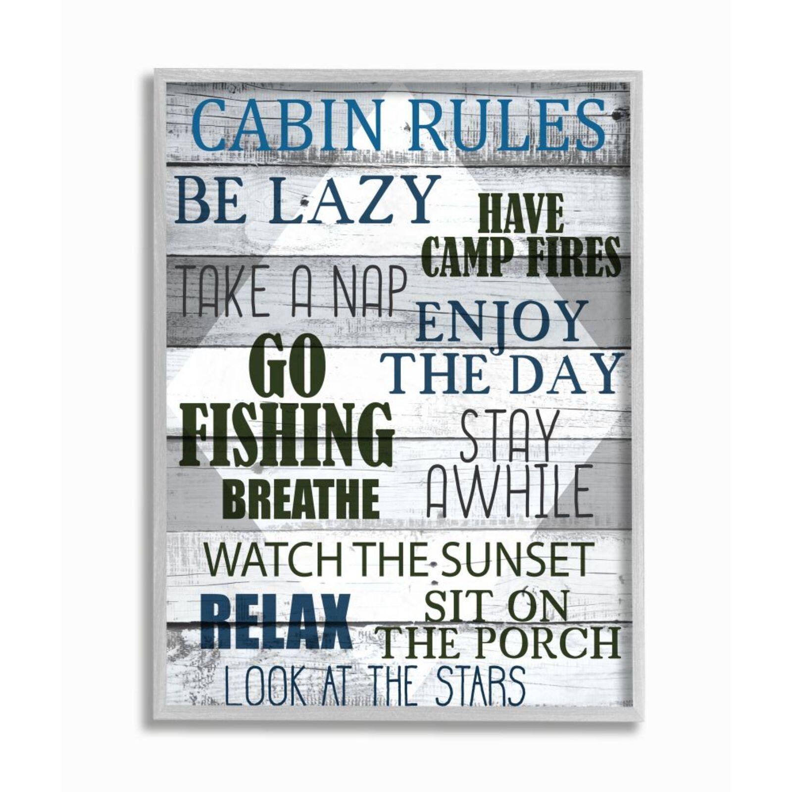 Stupell Industries Green, Black & Blue Cabin Rules Phrases Gray Framed Wall Art