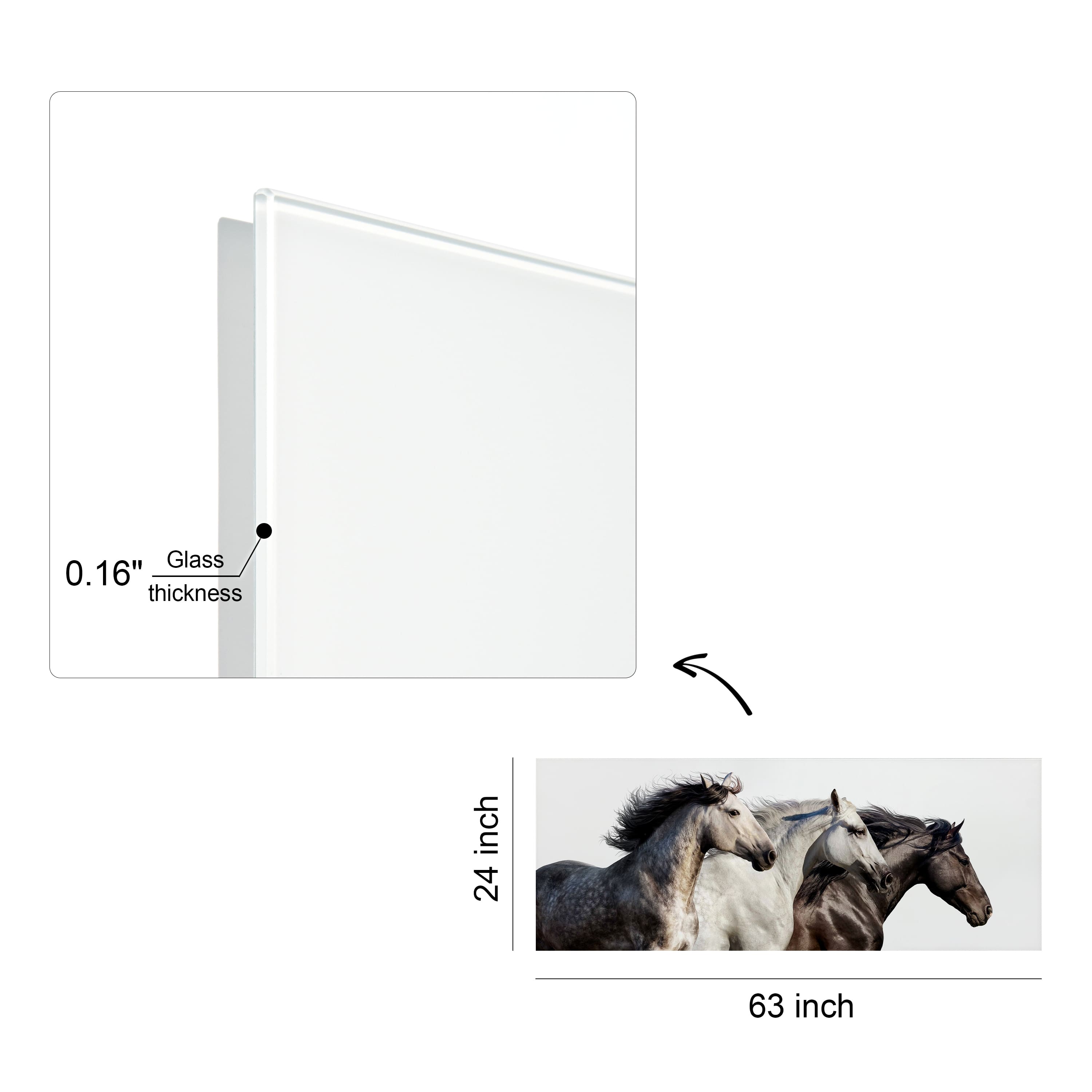 Empire Art Direct 63" x 24" Horse Trilogy 1 Frameless Free Floating Printed Tempered Glass Wall Art