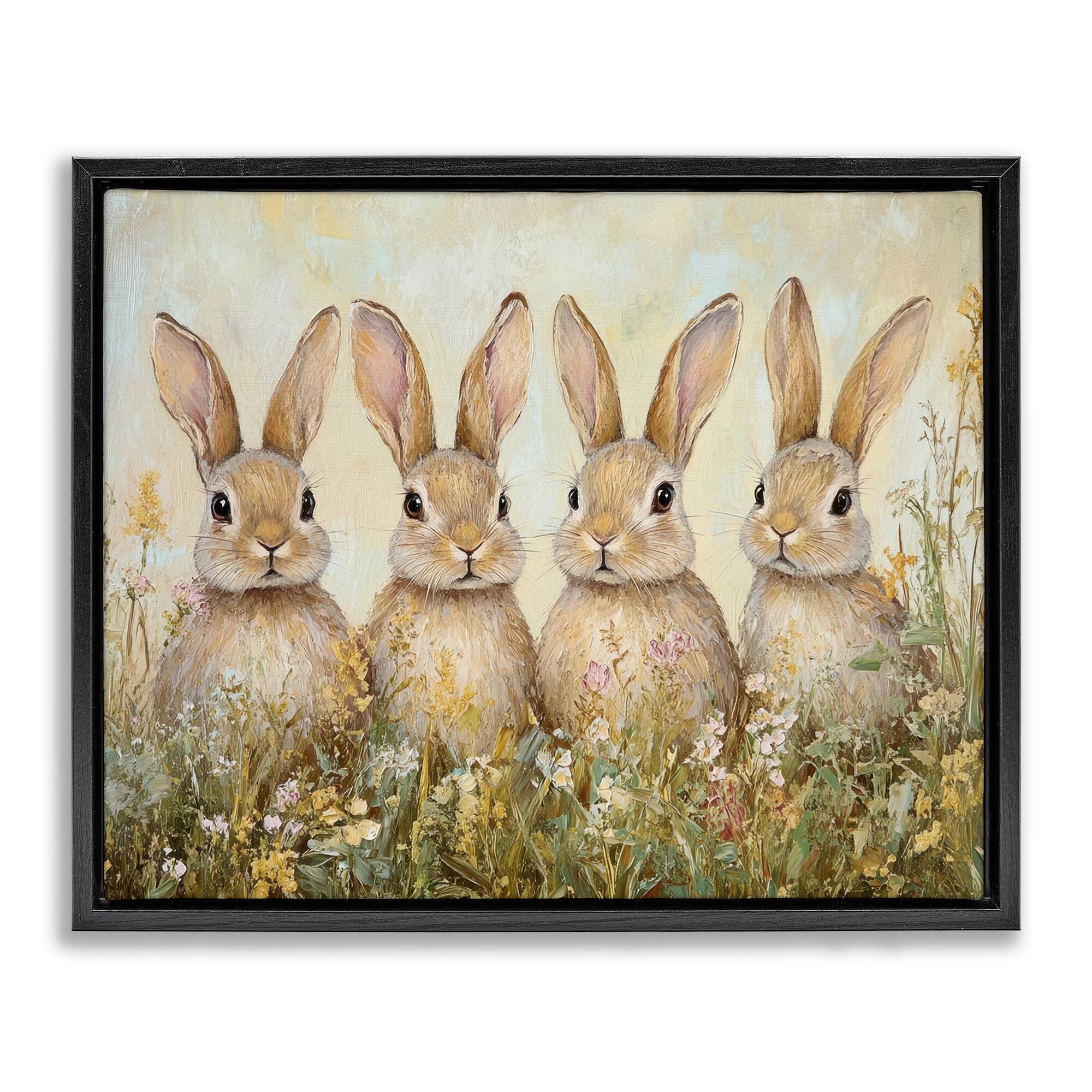 Stupell Industries Four Bunnies in Flowers Floating Frame Wall Art