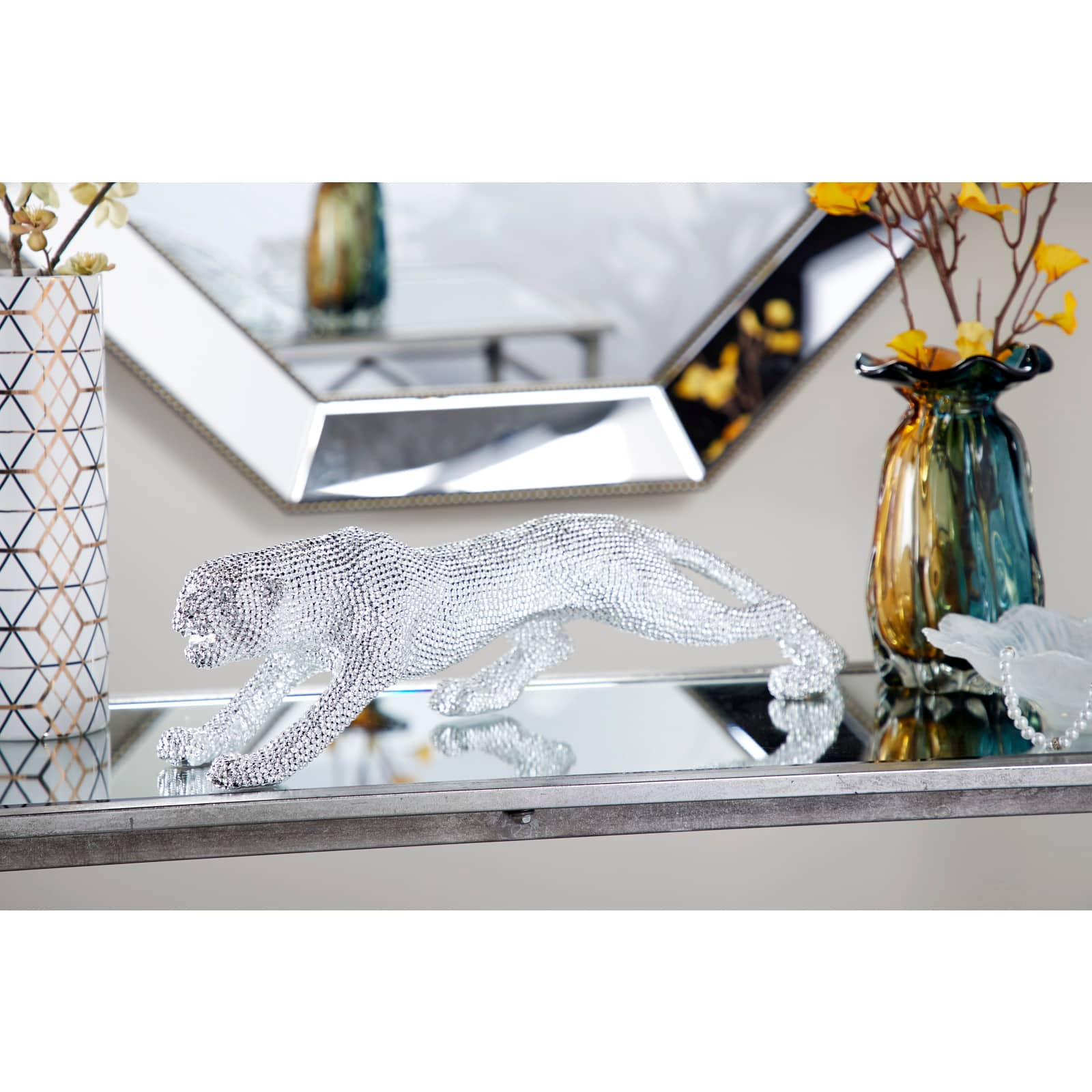 23" Silver Glam Leopard Sculpture