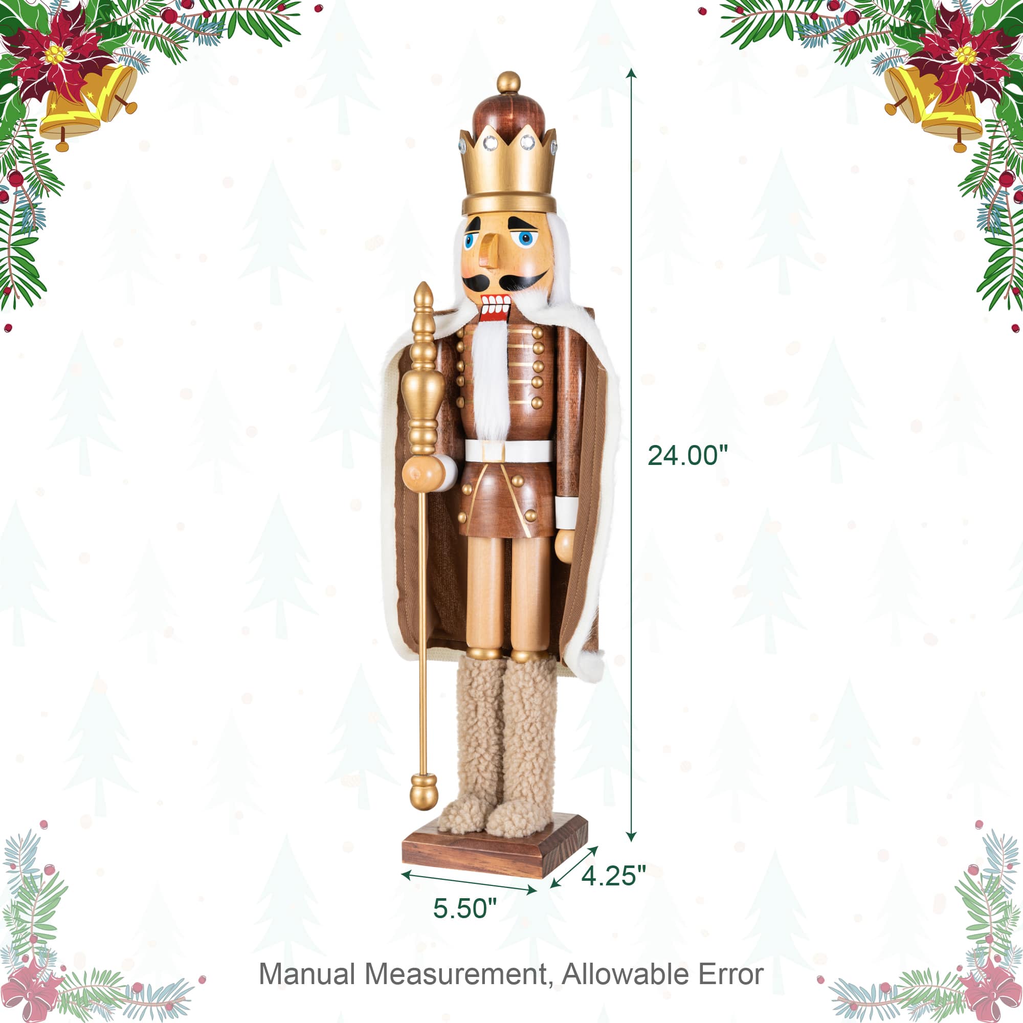 Glitzhome® 24" Wooden Christmas Brown King Nutcracker