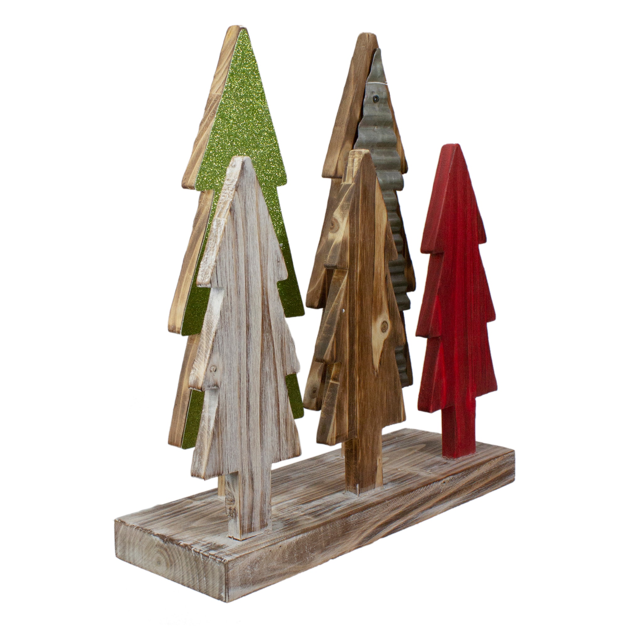 15" Multi-Color Wooden Christmas Tree Tabletop Decoration