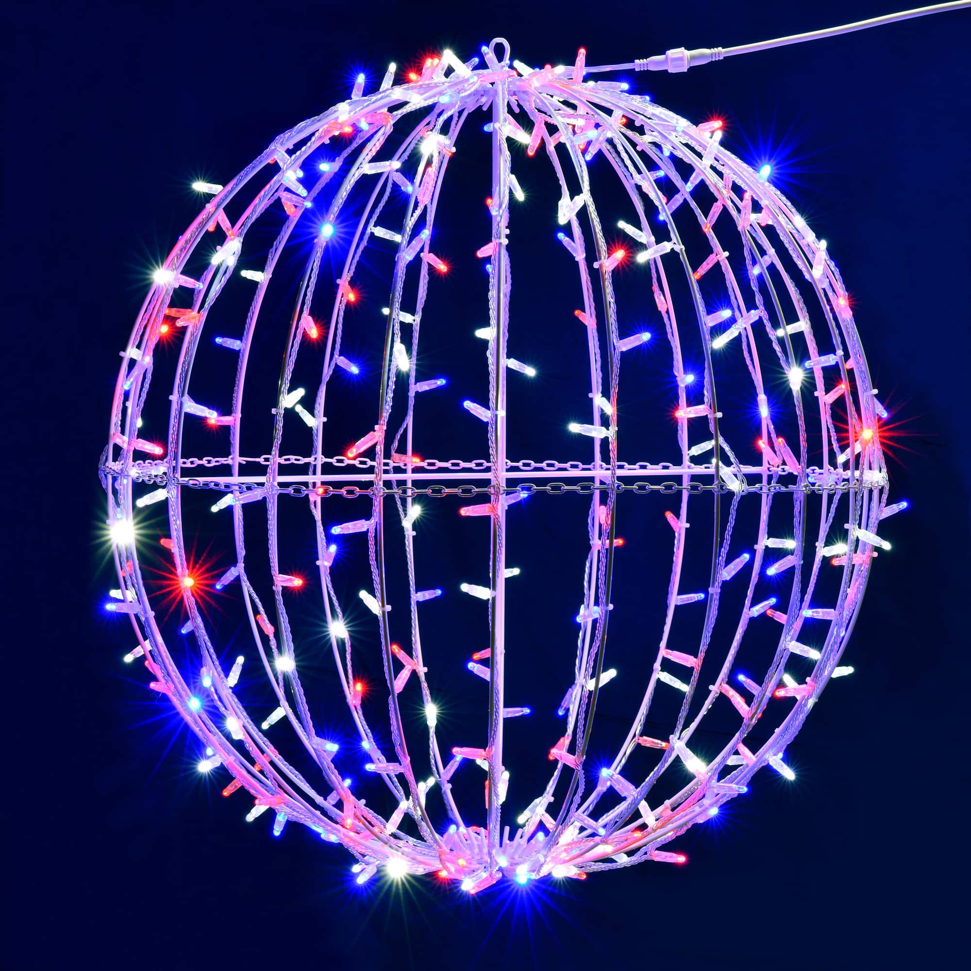 Vickerman 30" Red, Pure White & Blue LED Light Fold Flat Jumbo Hanging Sphere
