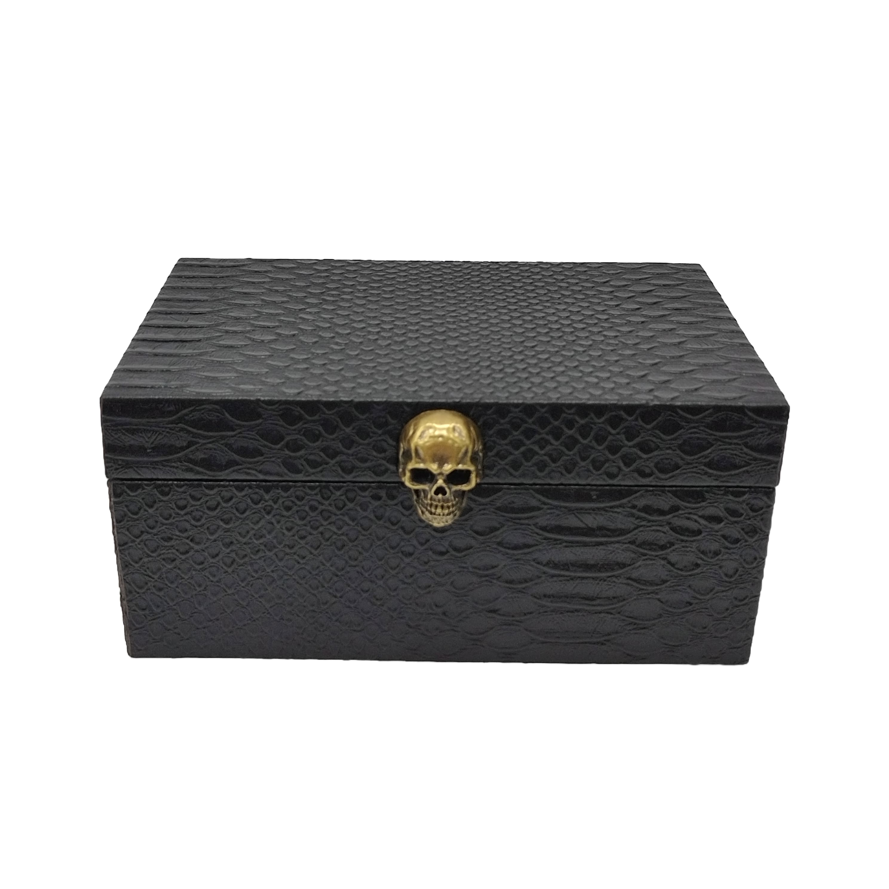 Black Faux Crocodile Embossed Decorative Box with Skull by Ashland®