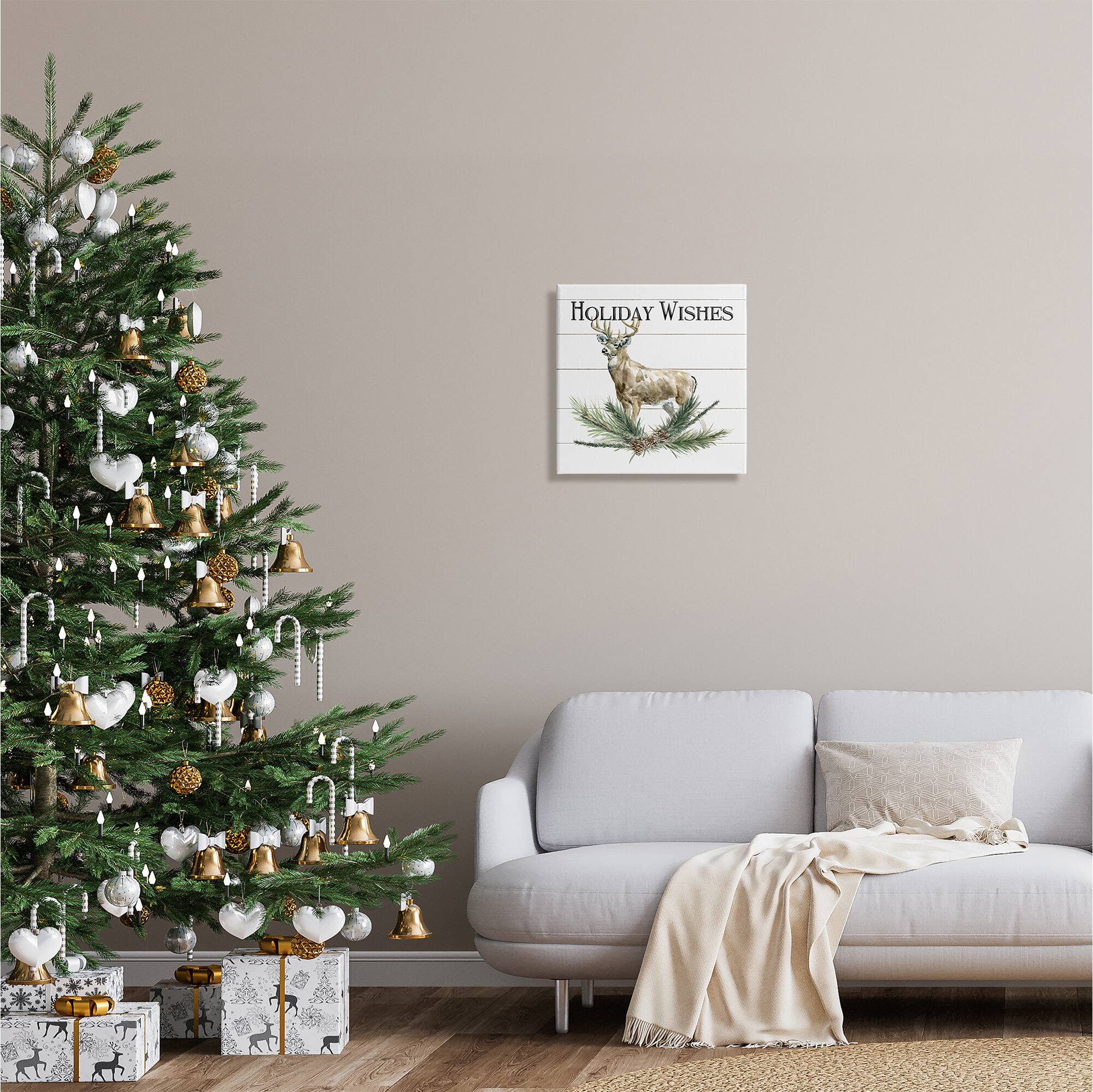 Stupell Industries Holiday Wishes Seasonal Deer Canvas Wall Art