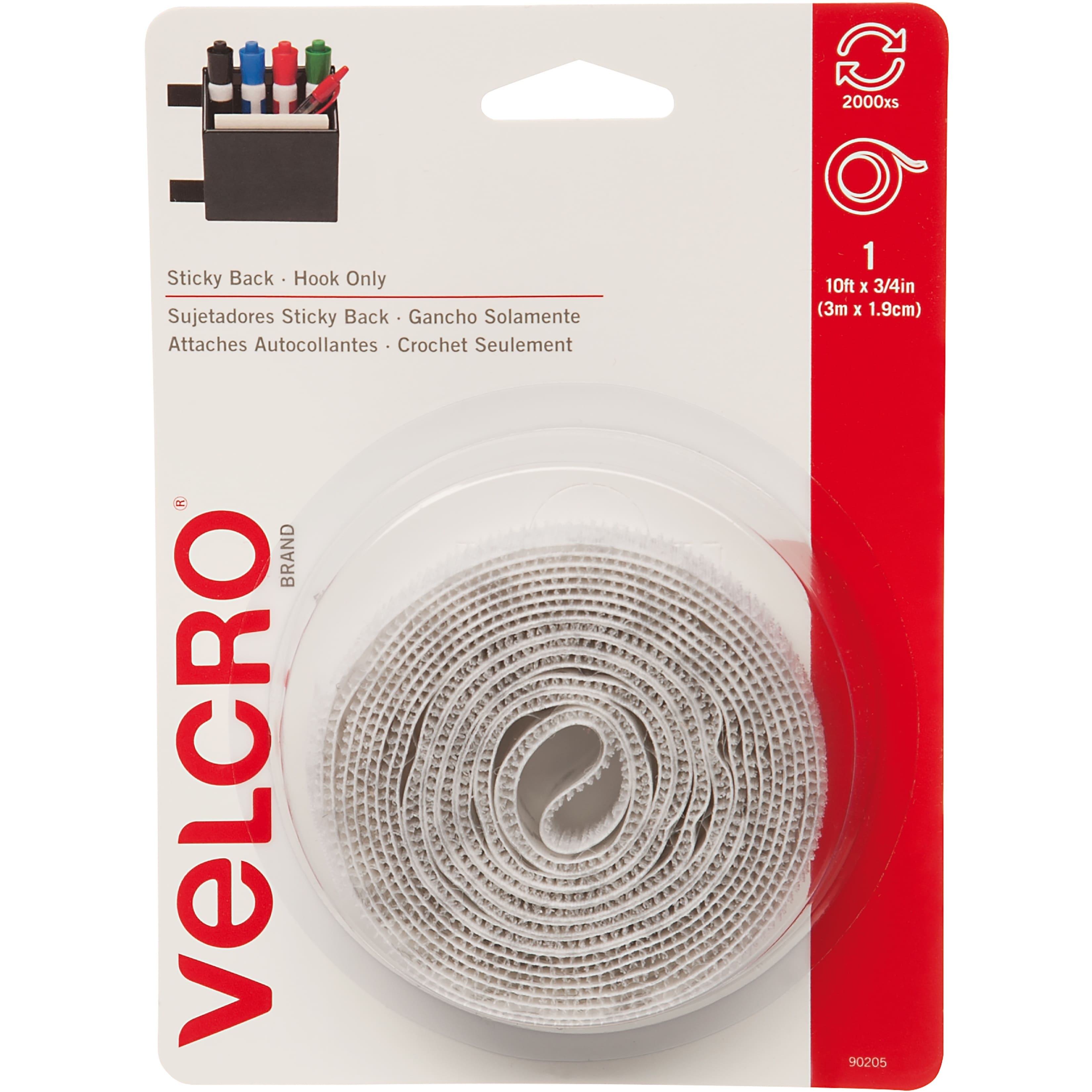 VELCRO® Brand White Sticky Back Tape Hook Only, 0.75" x 10ft.