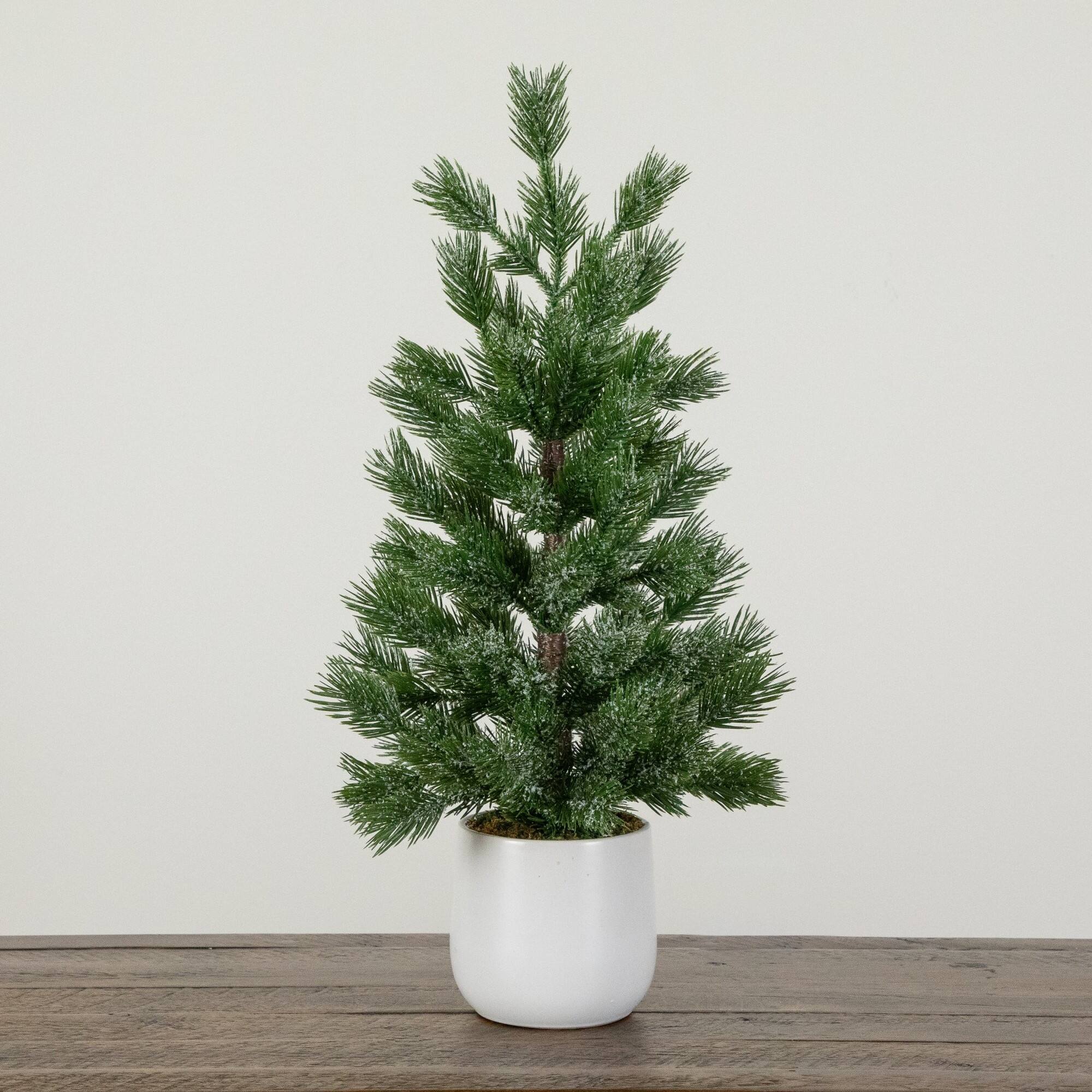 Nearly Natural 22" Artificial Frosted Christmas Tree in White Ceramic Planter