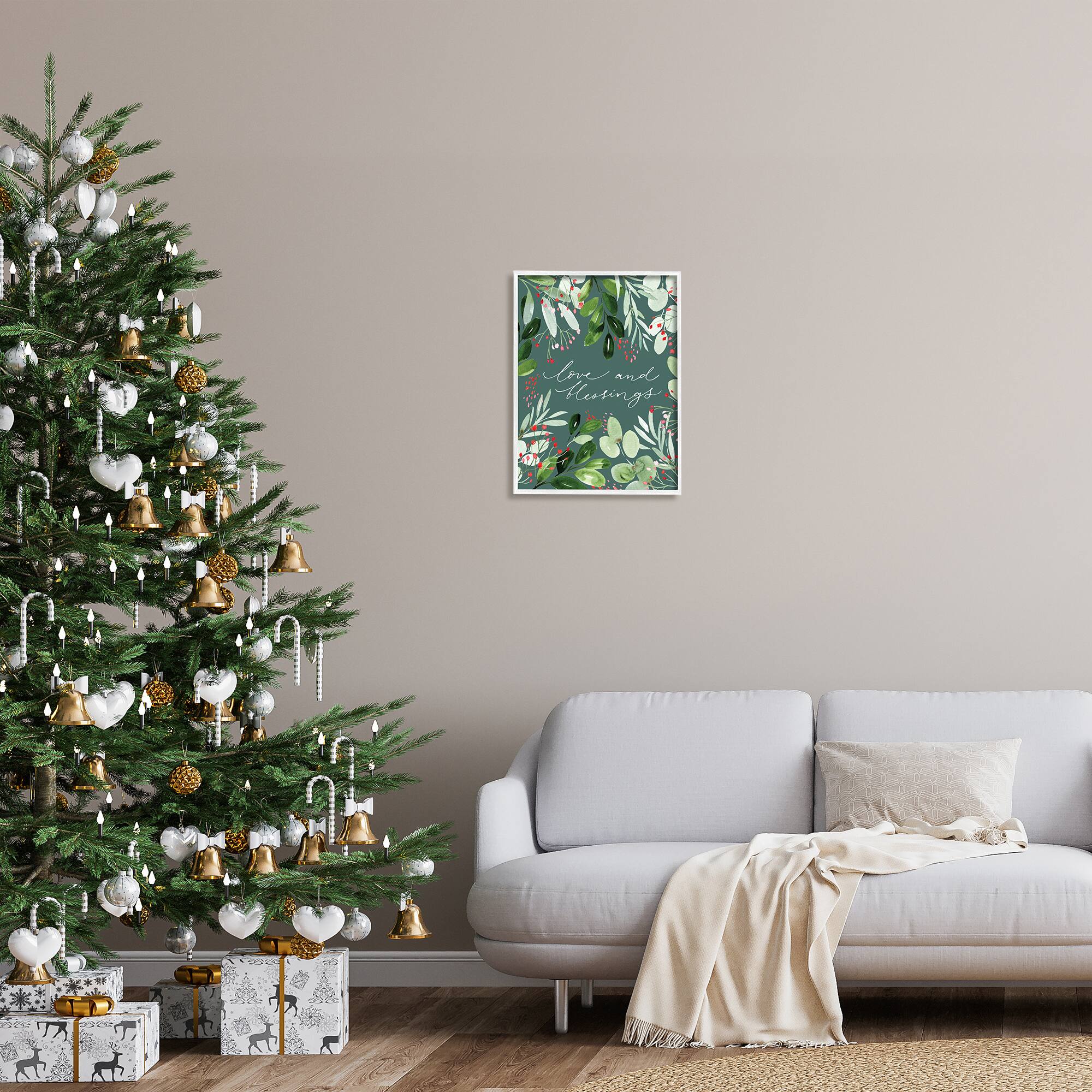 Stupell Industries Love & Blessings Green Floral Leaves Framed Giclee Art