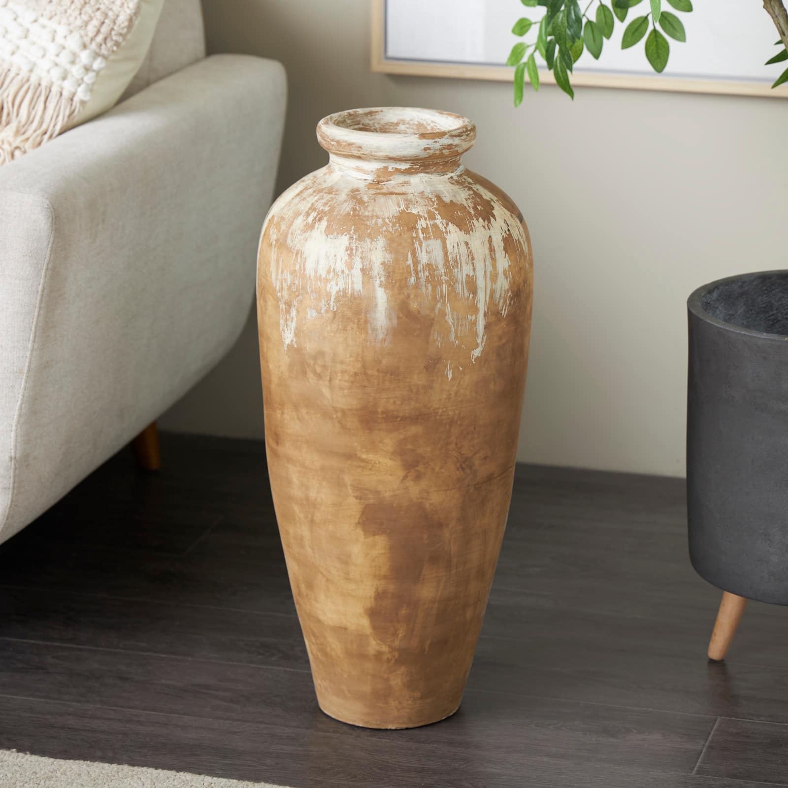 Brown Ceramic Antique Style Distressed Patina Vase