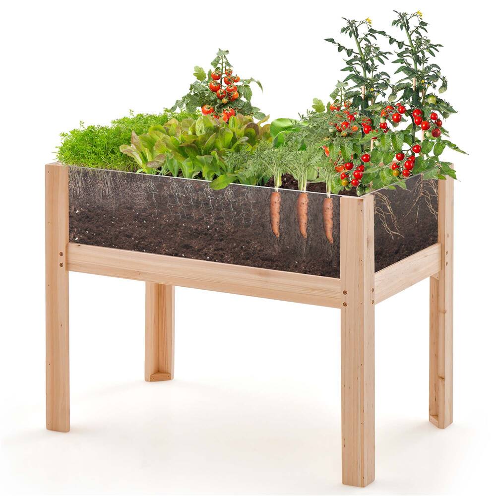 Costway Raised Wooden Garden Bed Elevated Planter Box Plant Terrarium with Drain Holes