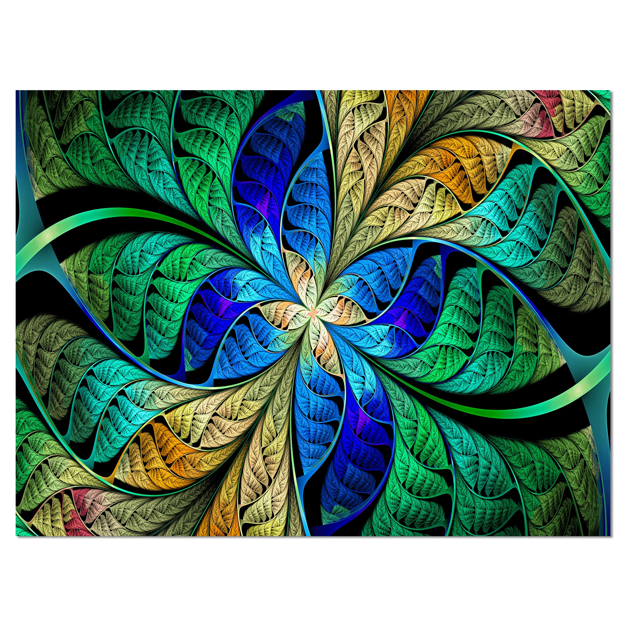 Designart - Blue Green Fractal Flower Petals