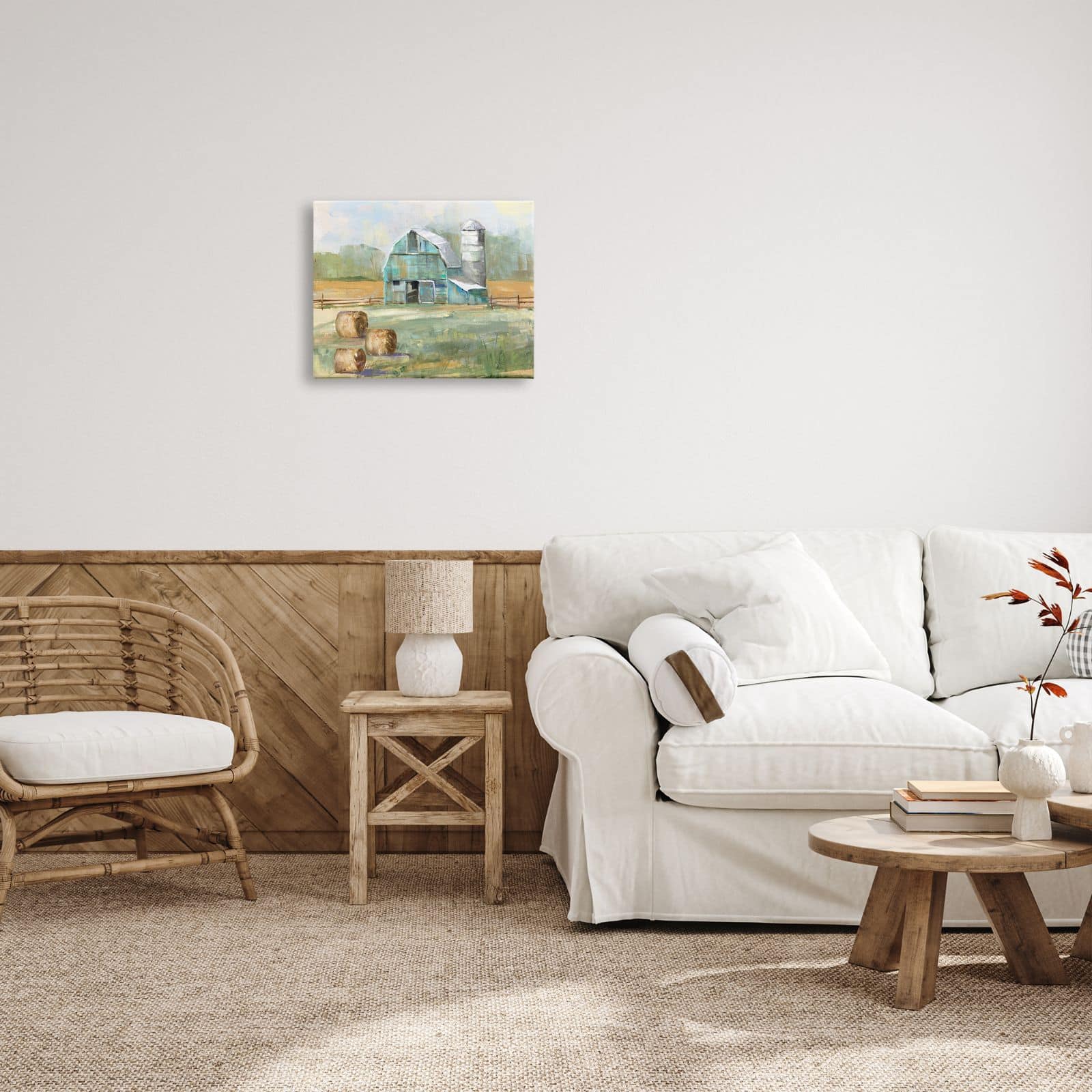 Stupell Industries Contemporary Blue Farm Barn Hay Bails Empty Field Canvas Wall Art