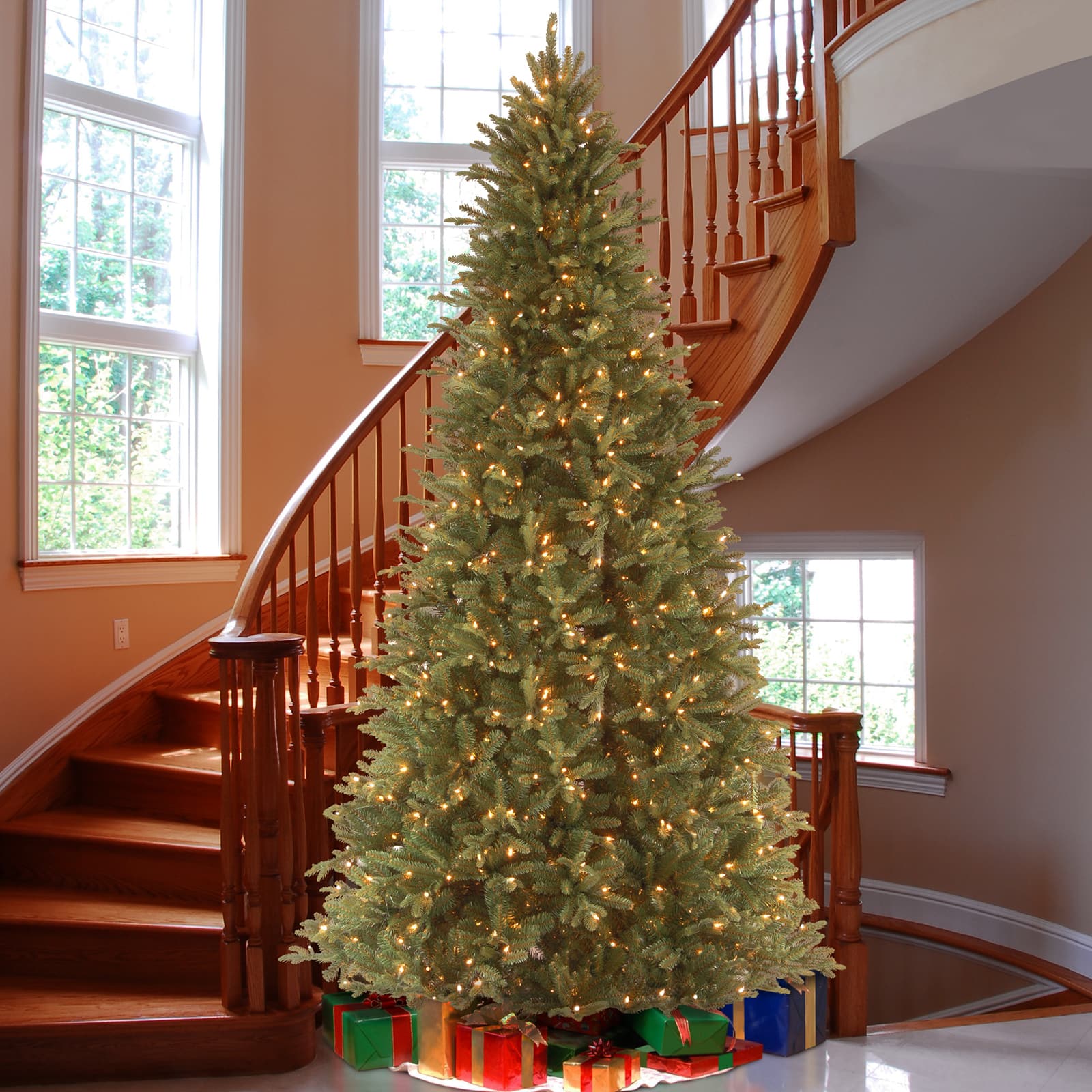 9 ft. Pre-Lit Feel Real® Tiffany Fir Slim Artificial Christmas Tree, Clear Lights