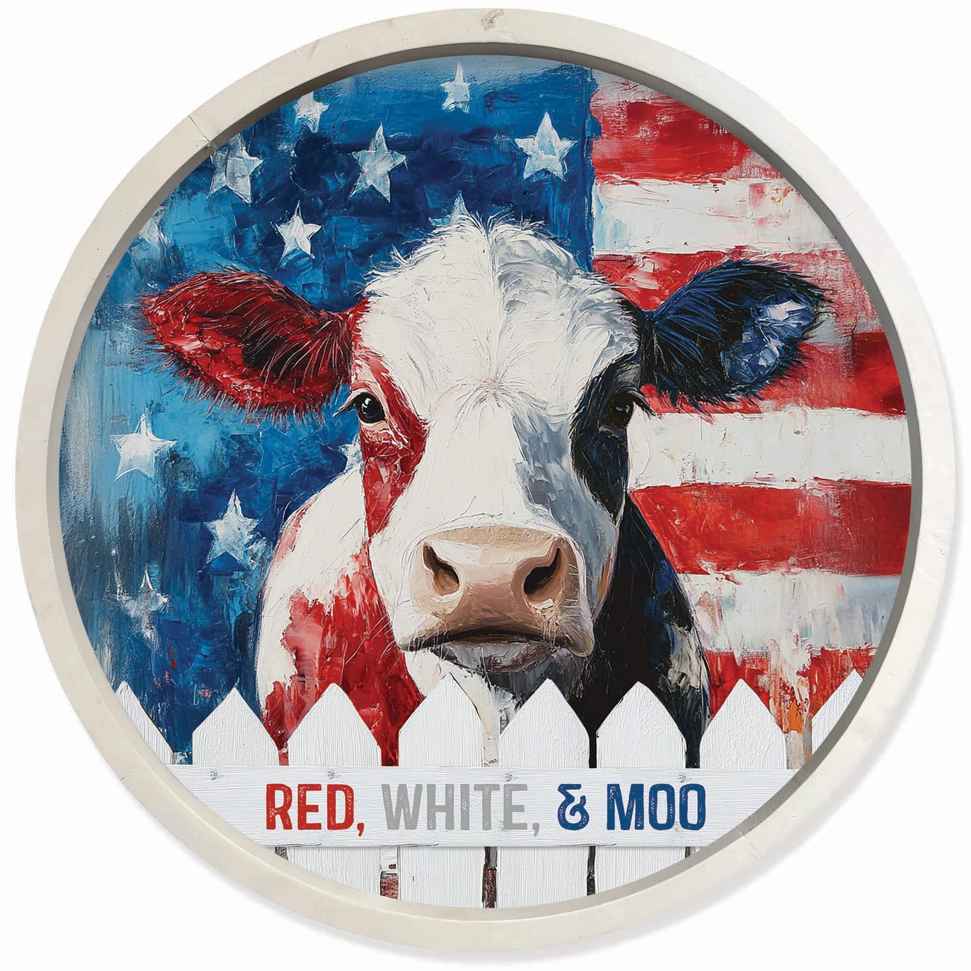 20" x 20" Red, White & Moo Round Framed Print