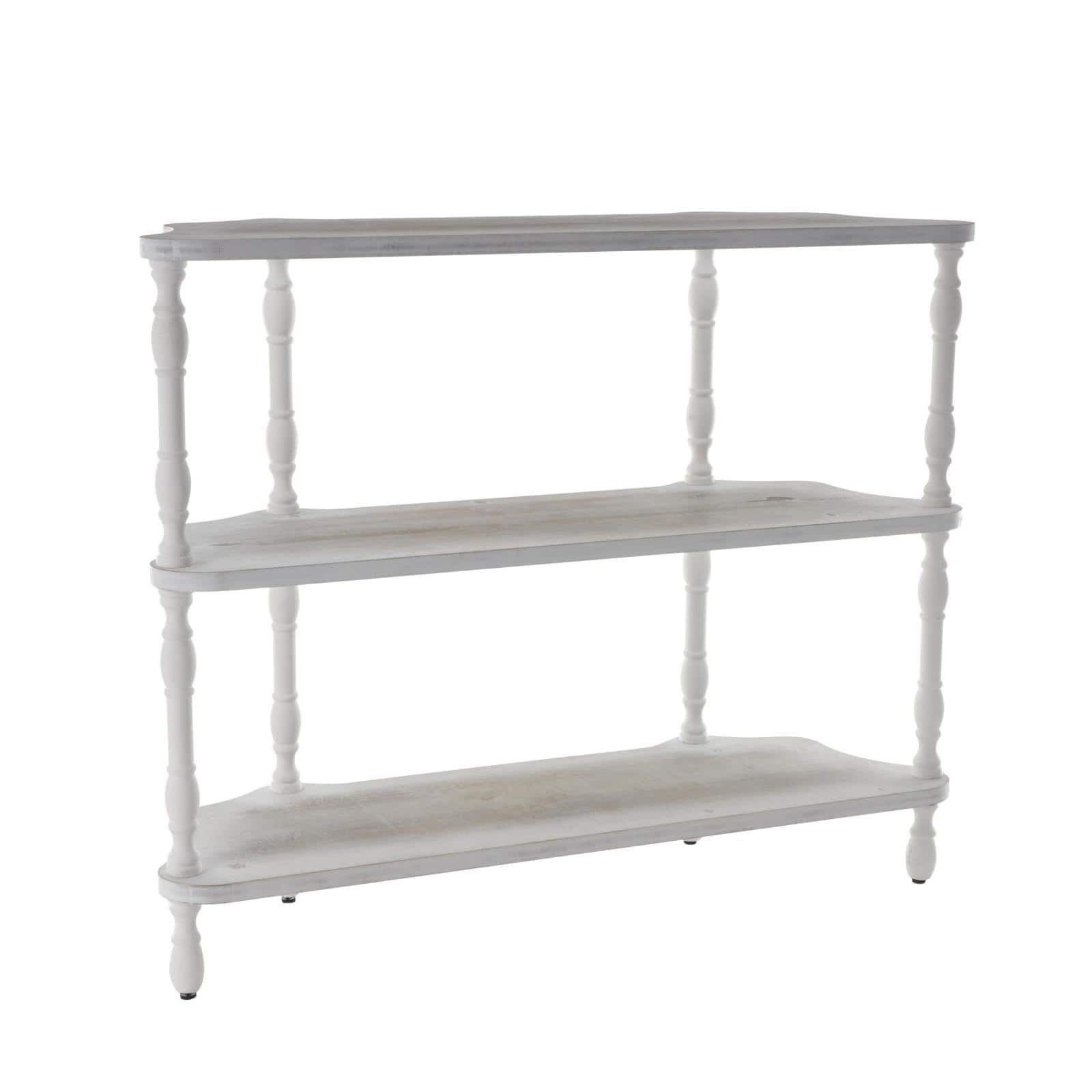 38" x 46.5" White Washed Wooden 2 Shelf Storage Shelving Unit