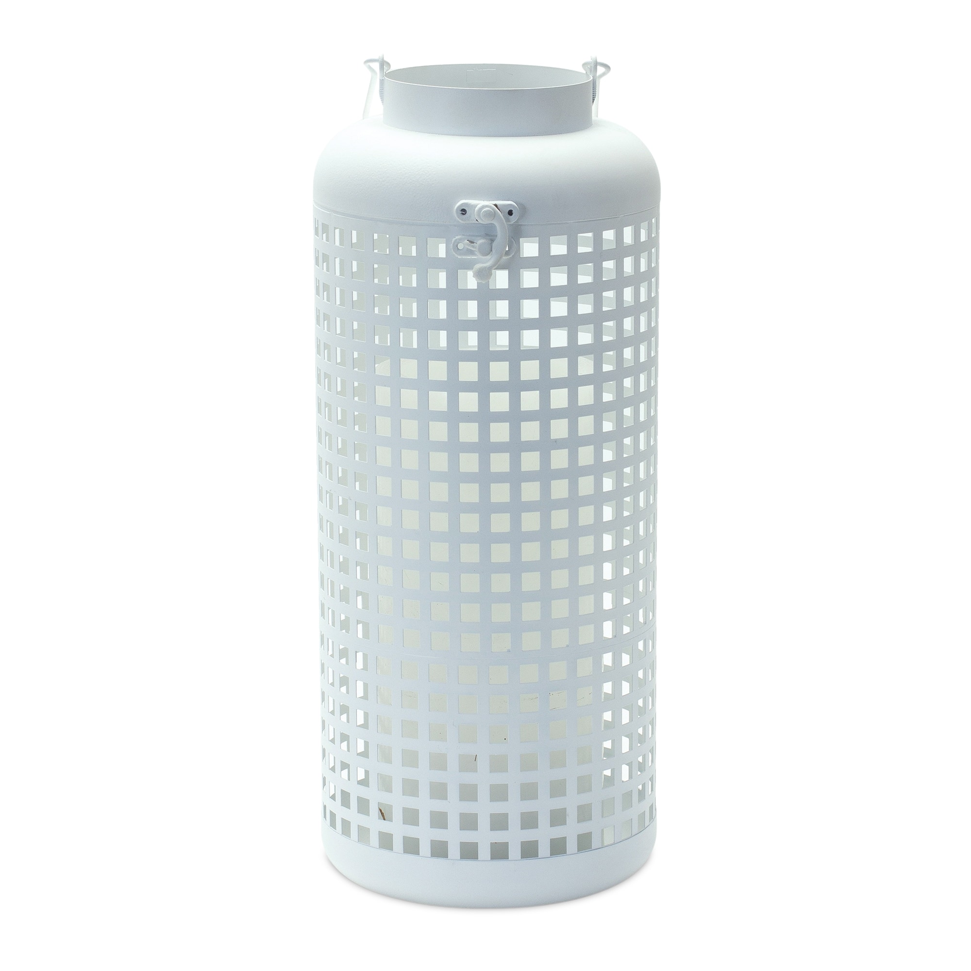 14" White Punched Metal Candle Holder