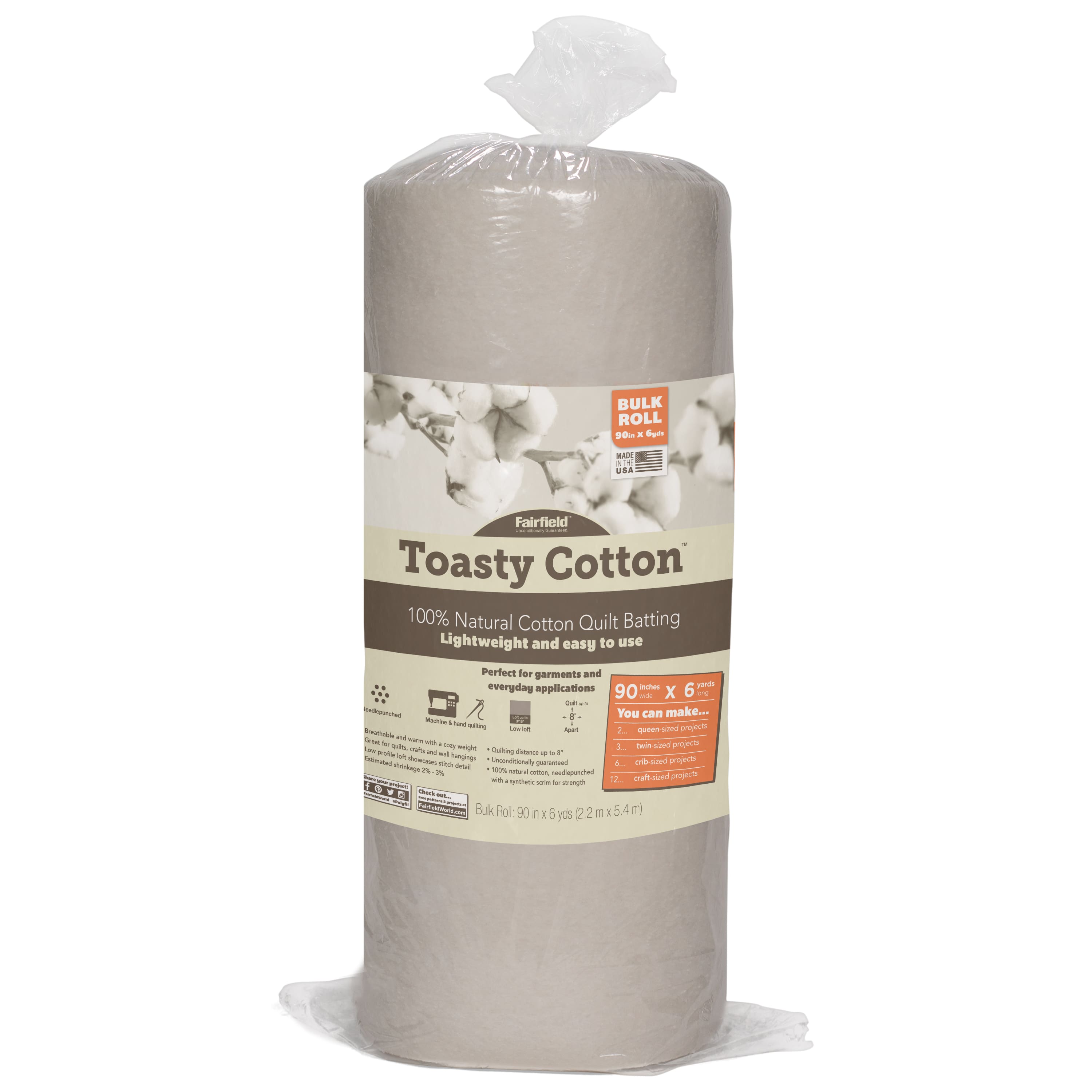 Fairfield™ Toasty Cotton™ Quilt Batting Bulk Roll, 90" x 6yd.