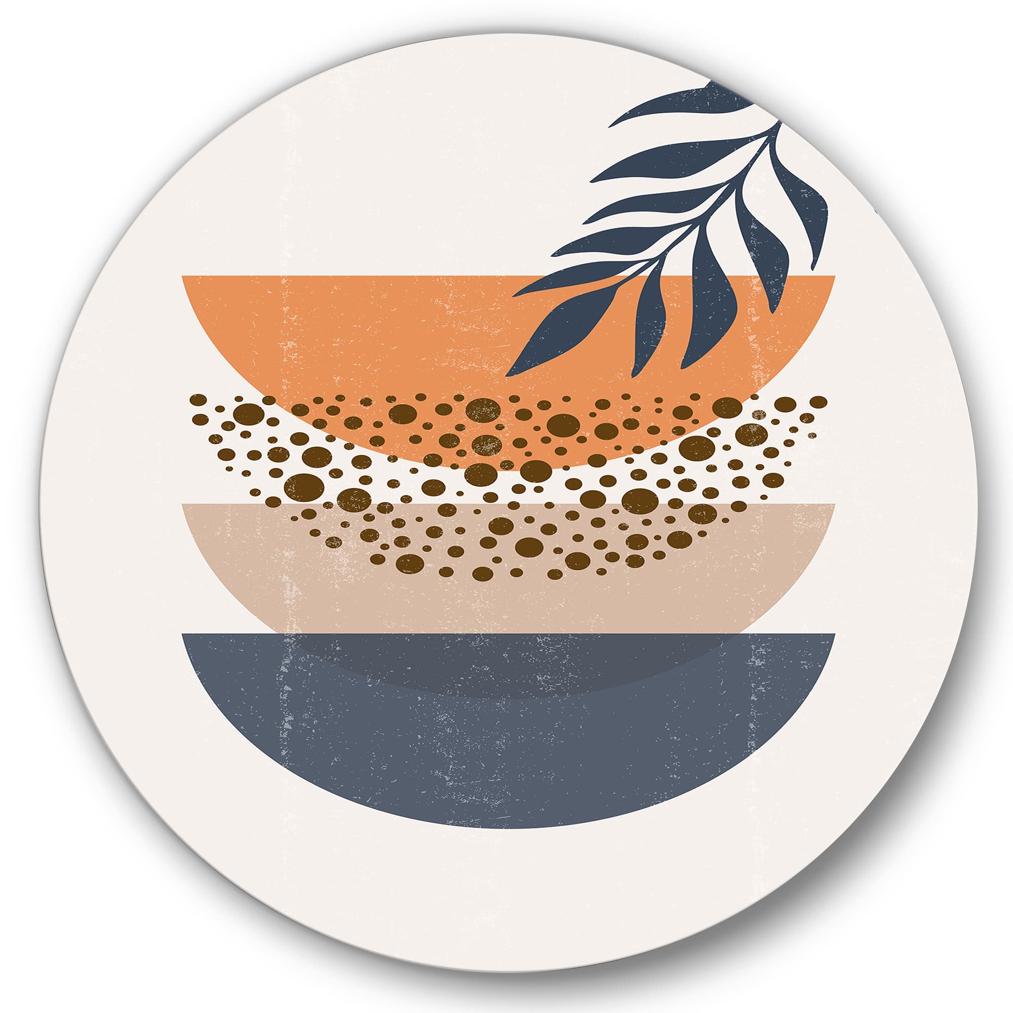 Designart - Abstract Geometrical Sun and Moon With Leaf IV - Modern Metal Circle Wall Art