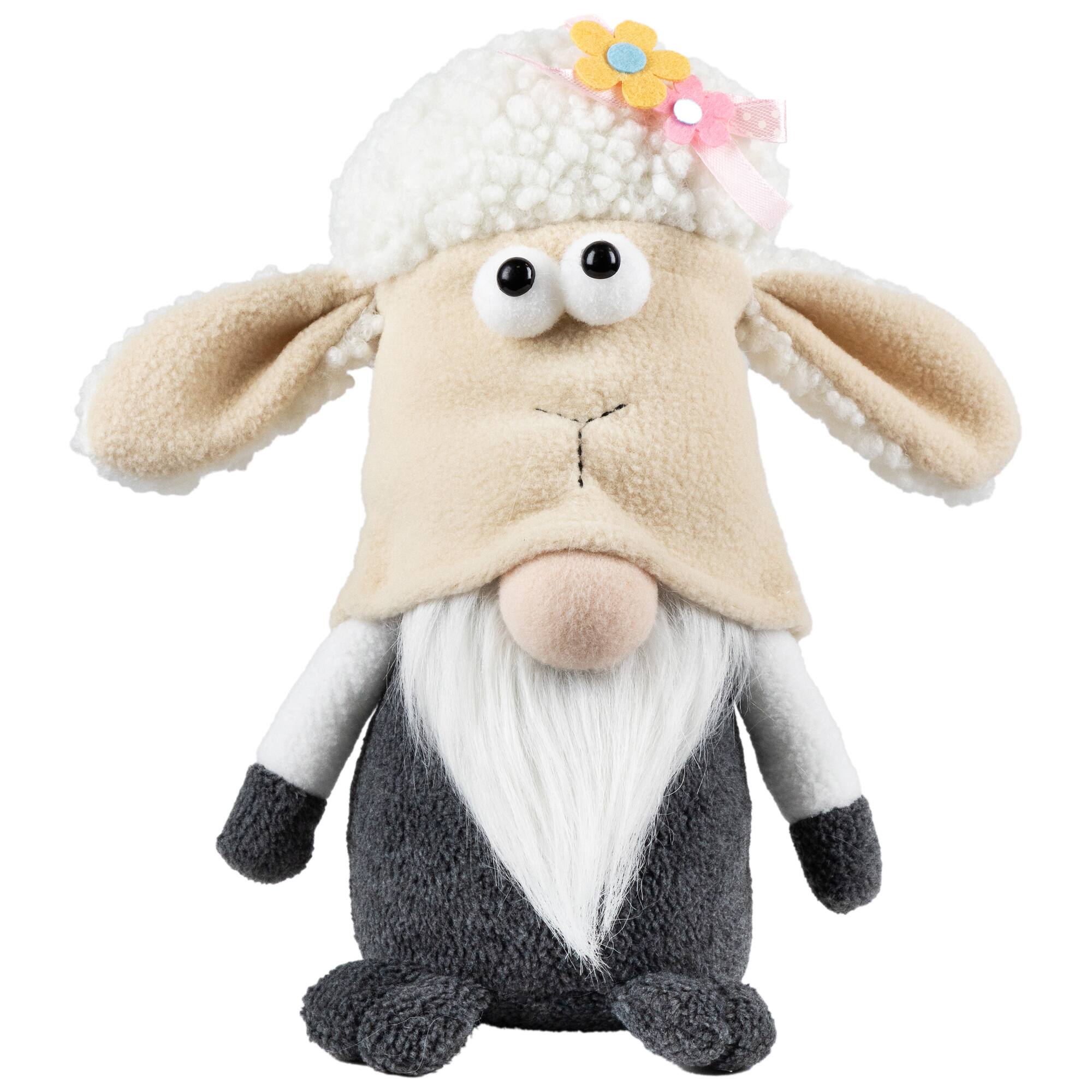 9" Gray & White Plush Springtime Floral Sheep Gnome Easter Decoration By Northlight in White/Gray | Michaels®
