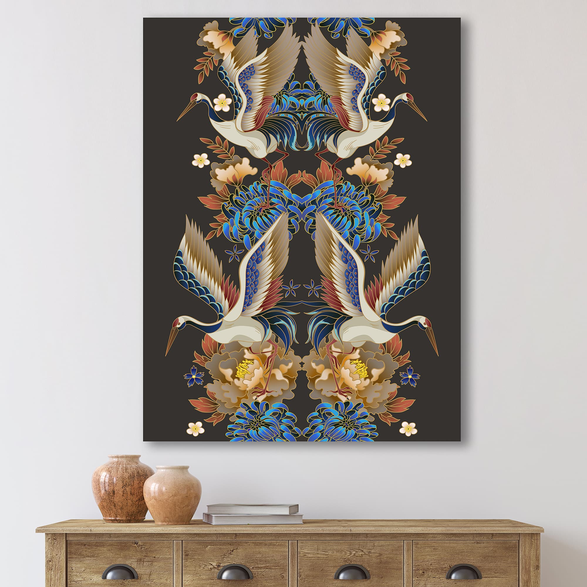 Designart - Chinoiserie With Birds and Peonies IX - Traditional Canvas Wall Art Print