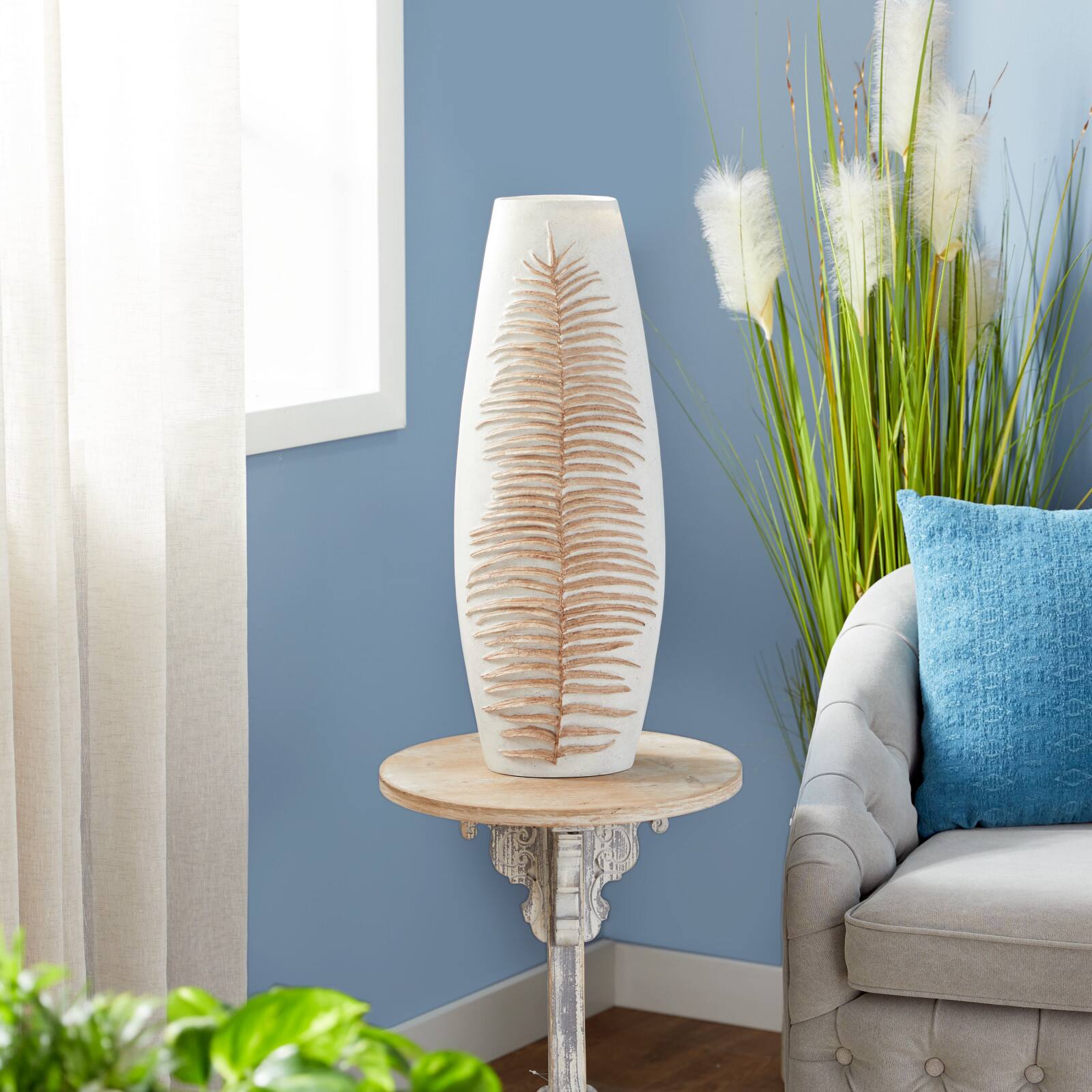 White Polystone Boho Style Vase, 25" x 9" x 8"