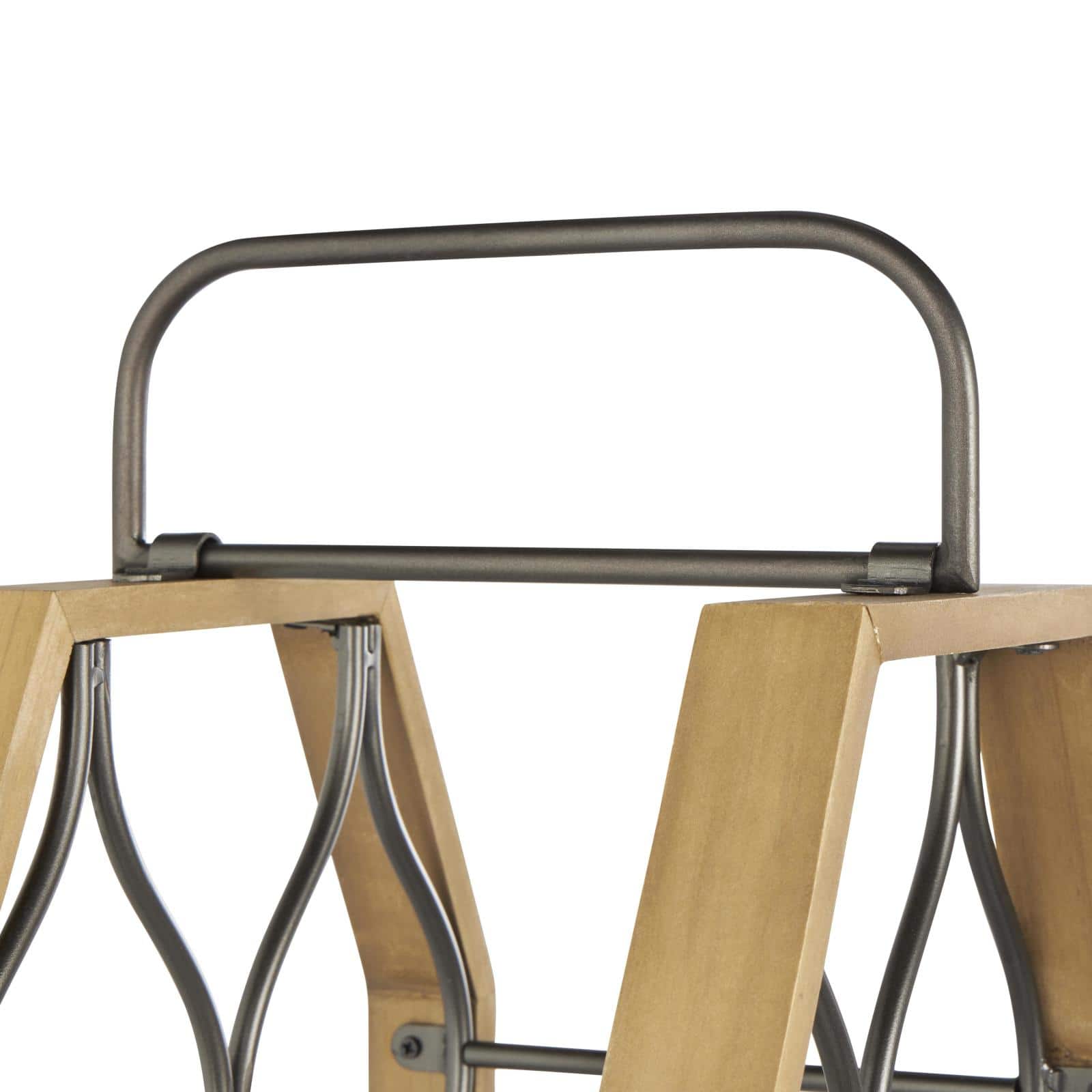 10" x 29" Brown Wood Tall 8 Slot Wine Rack with Gray Metal Curved Teardrop Holders