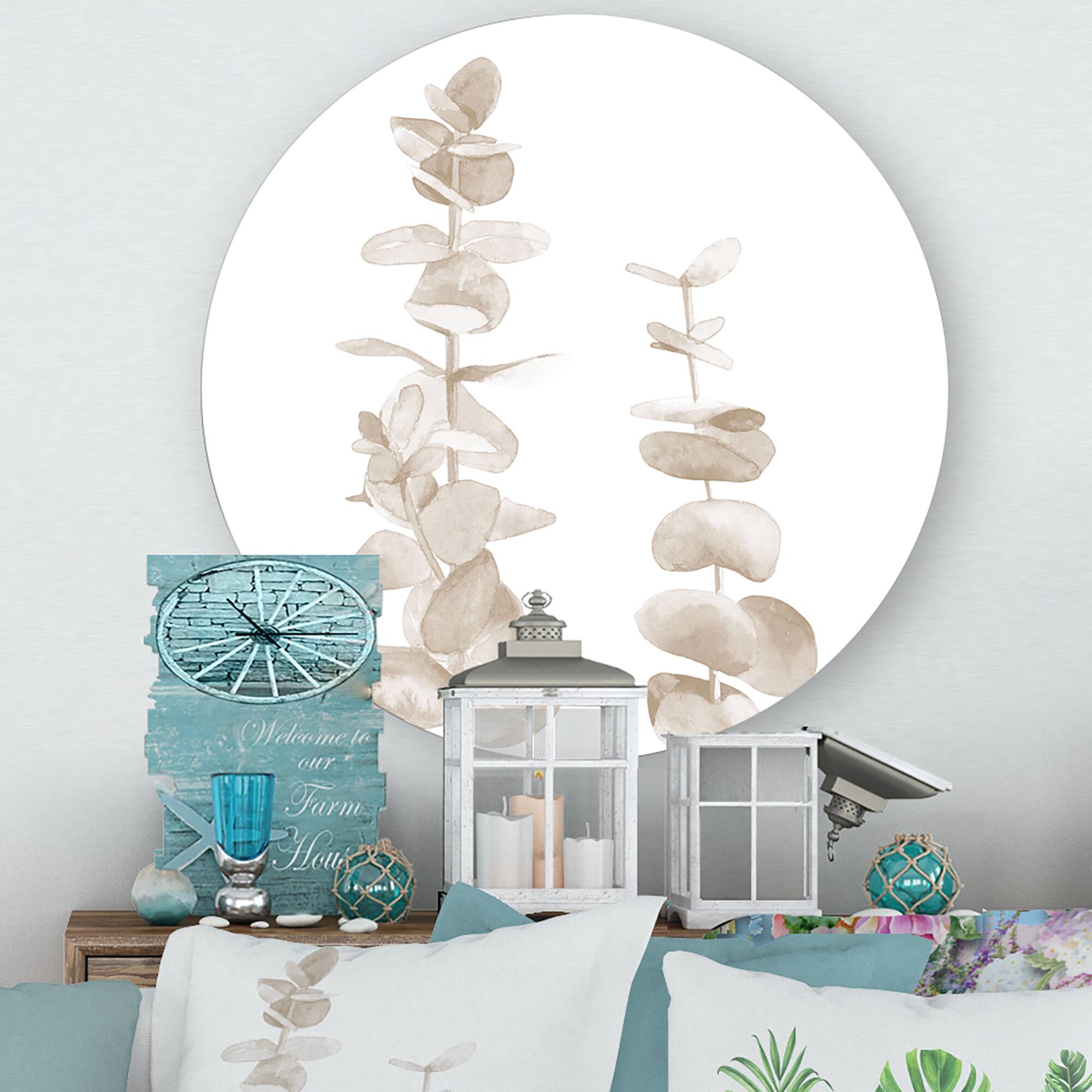Designart - Beige Eucalyptus Branches On White