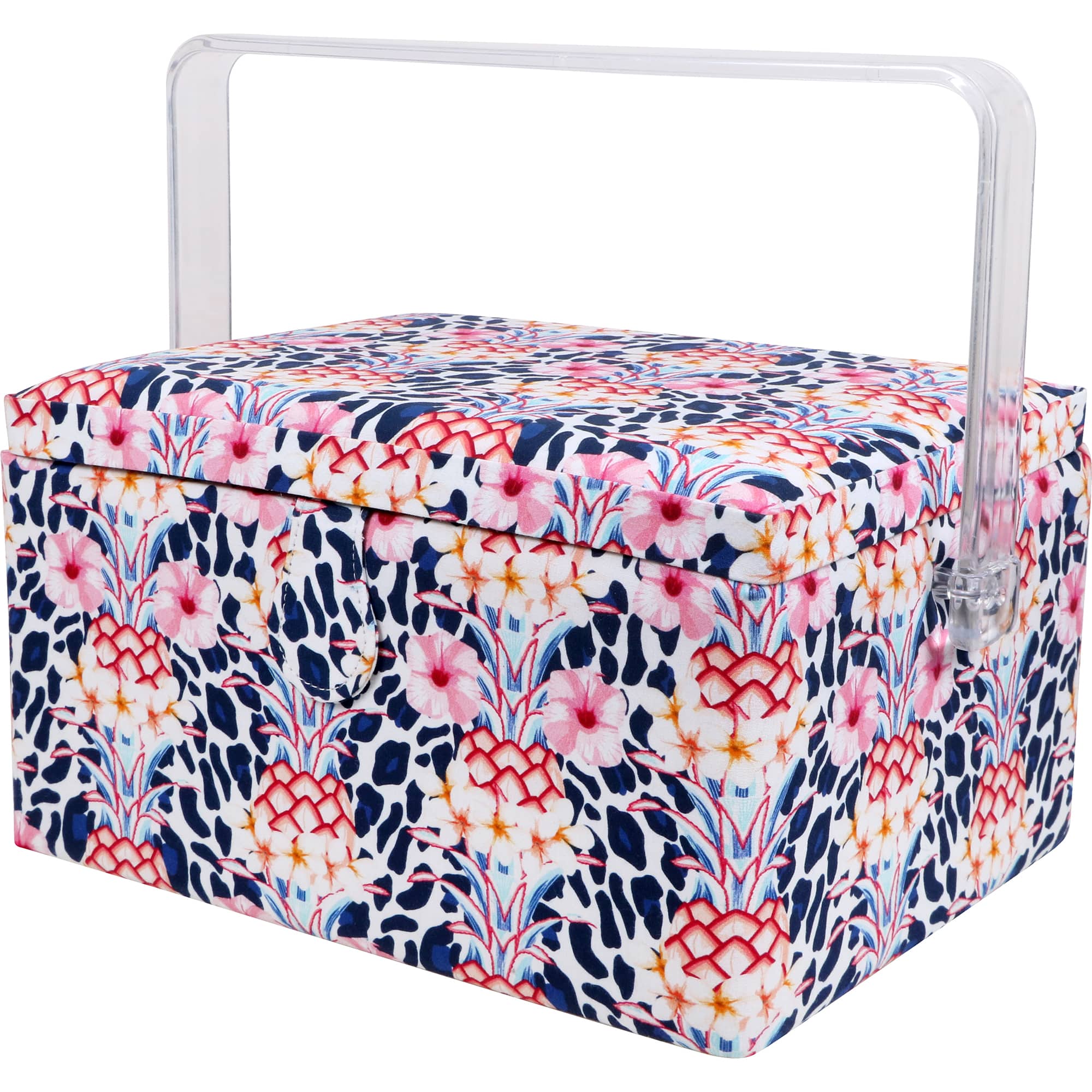 SINGER® Large Tropical Animal Print Premium Sewing Basket with Travel Sewing Kit