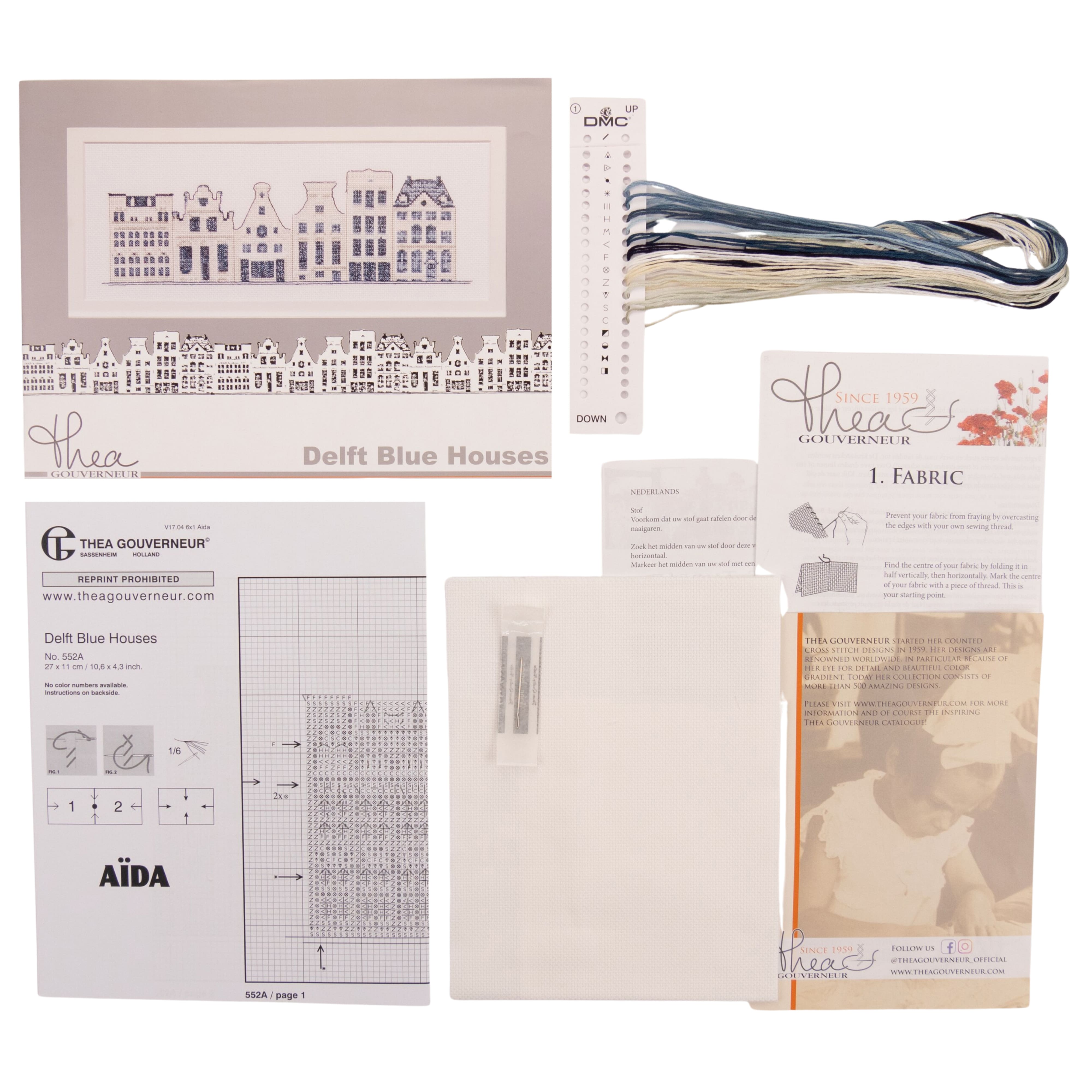 Thea Gouverneur Since 1959® Delft Blue Houses Counted Cross Stitch Kit