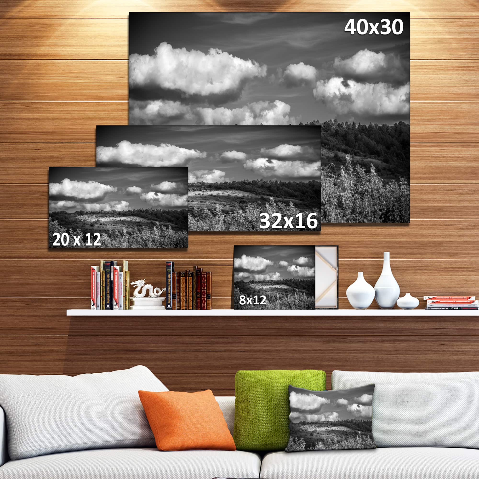 Designart - Green Hills under Cloudy Sky - Extra Large Wall Art Landscape