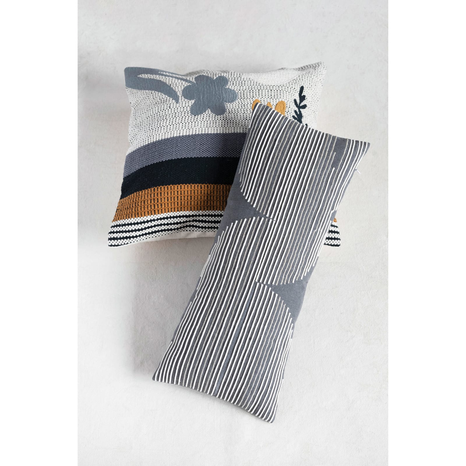 Hello Honey® Gold Thread Embroidery & Rope Applique Cotton Lumbar Pillow