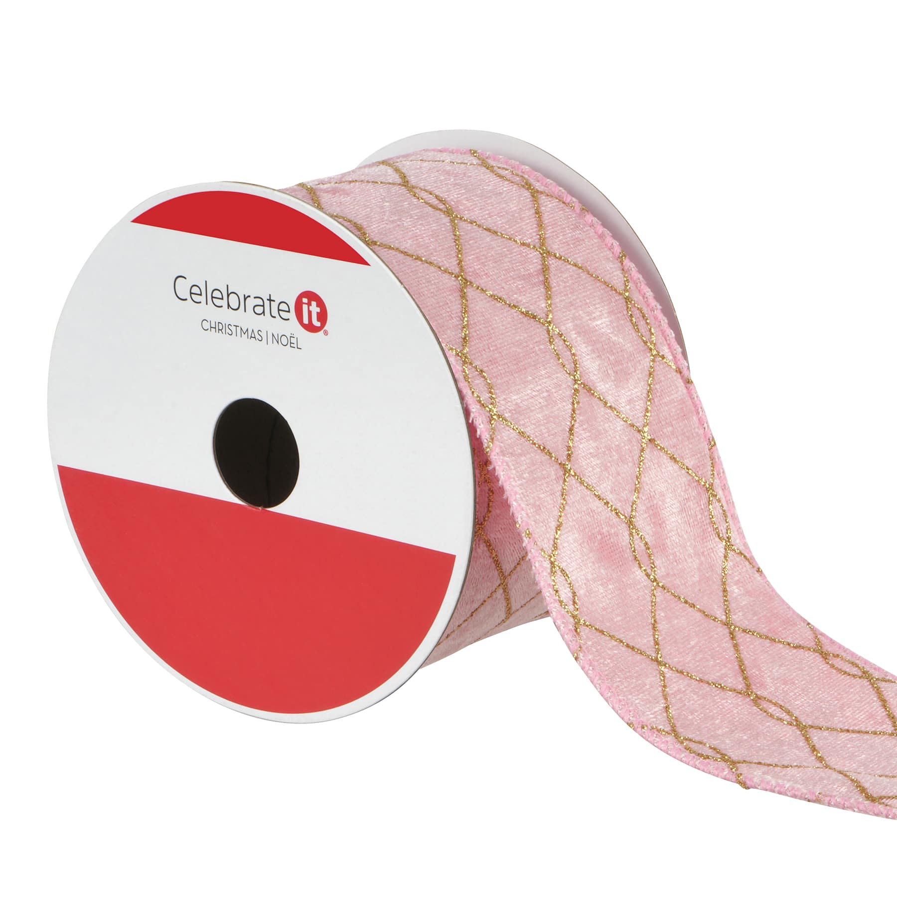 2.5" x 6.6yd. Pink & Gold Glitter Wired Velvet Ribbon by Celebrate It®