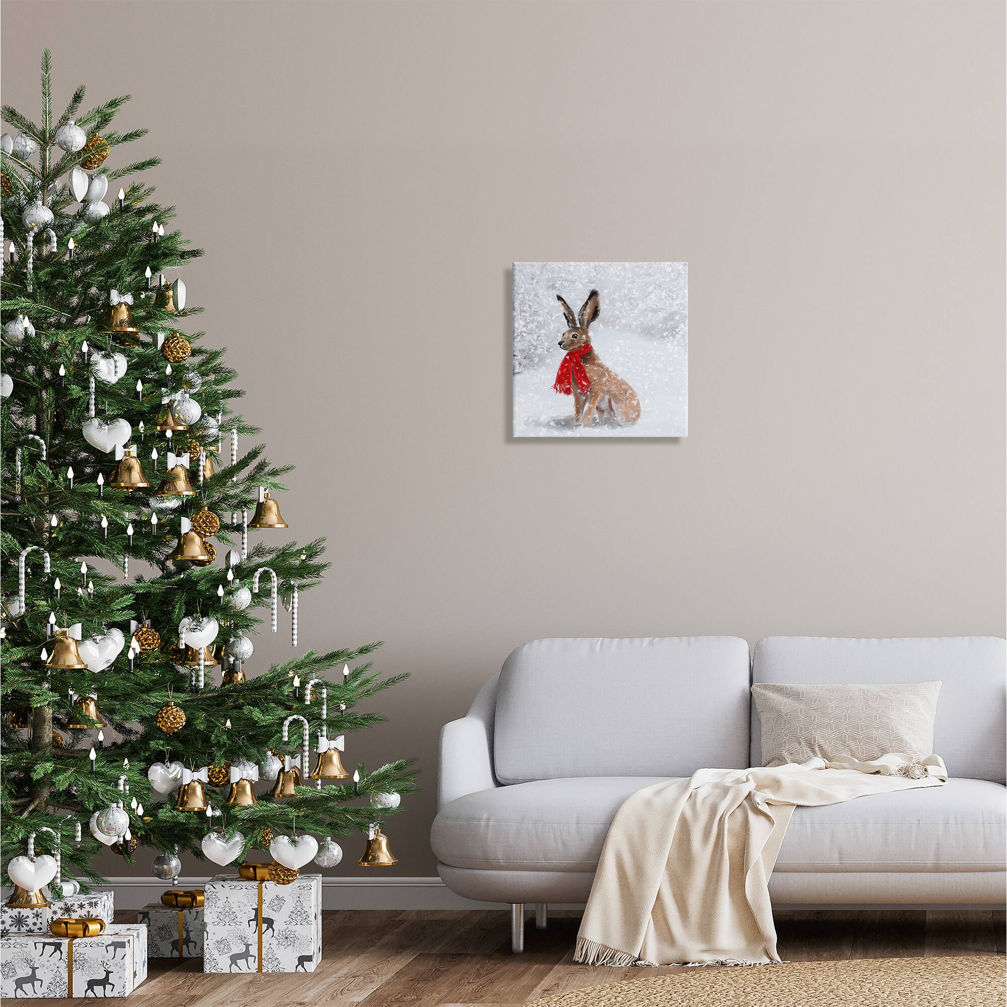 Stupell Industries Winter Rabbit Scarf Landscape Canvas Wall Art