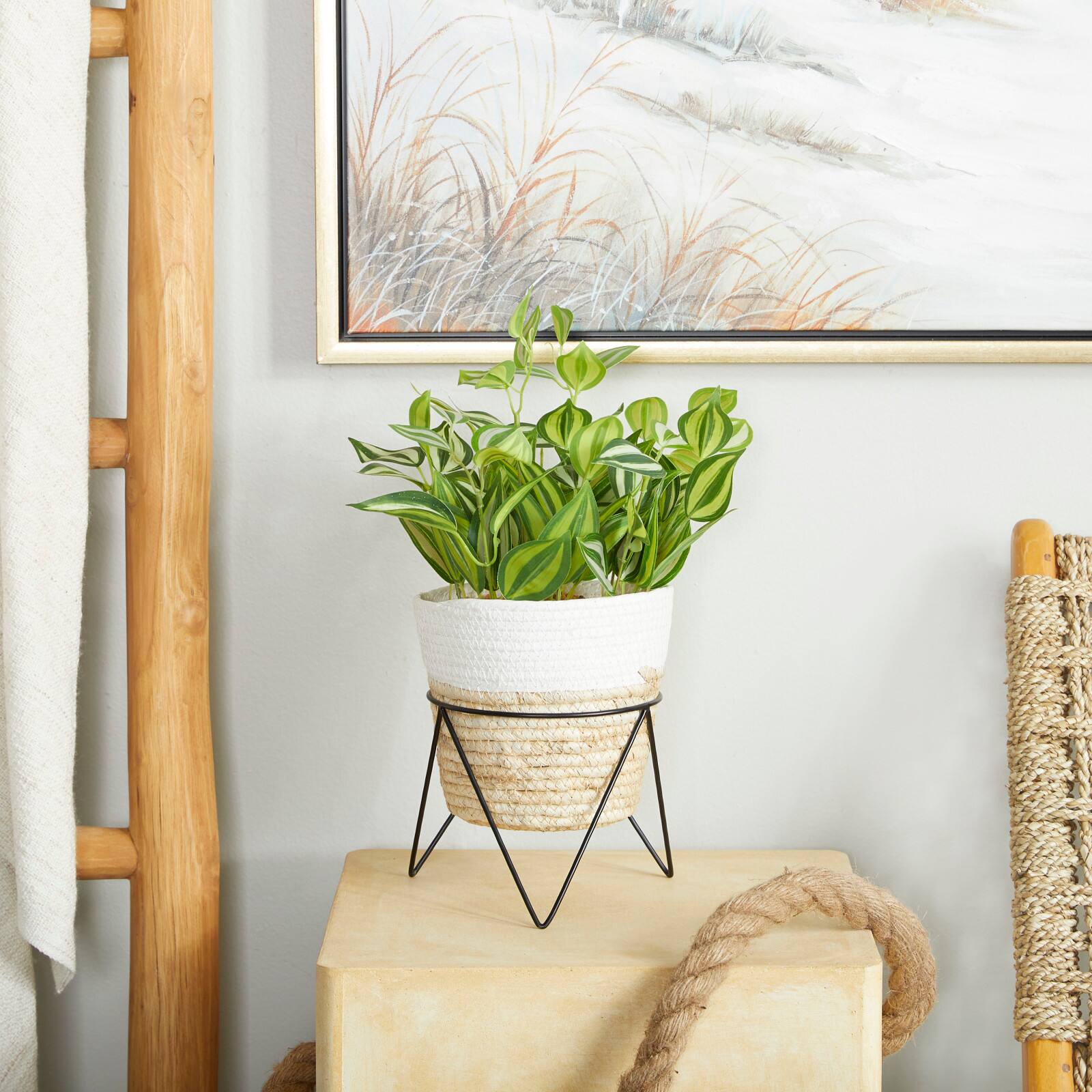 16" Potted Green Rattan Coastal Artificial Foliage