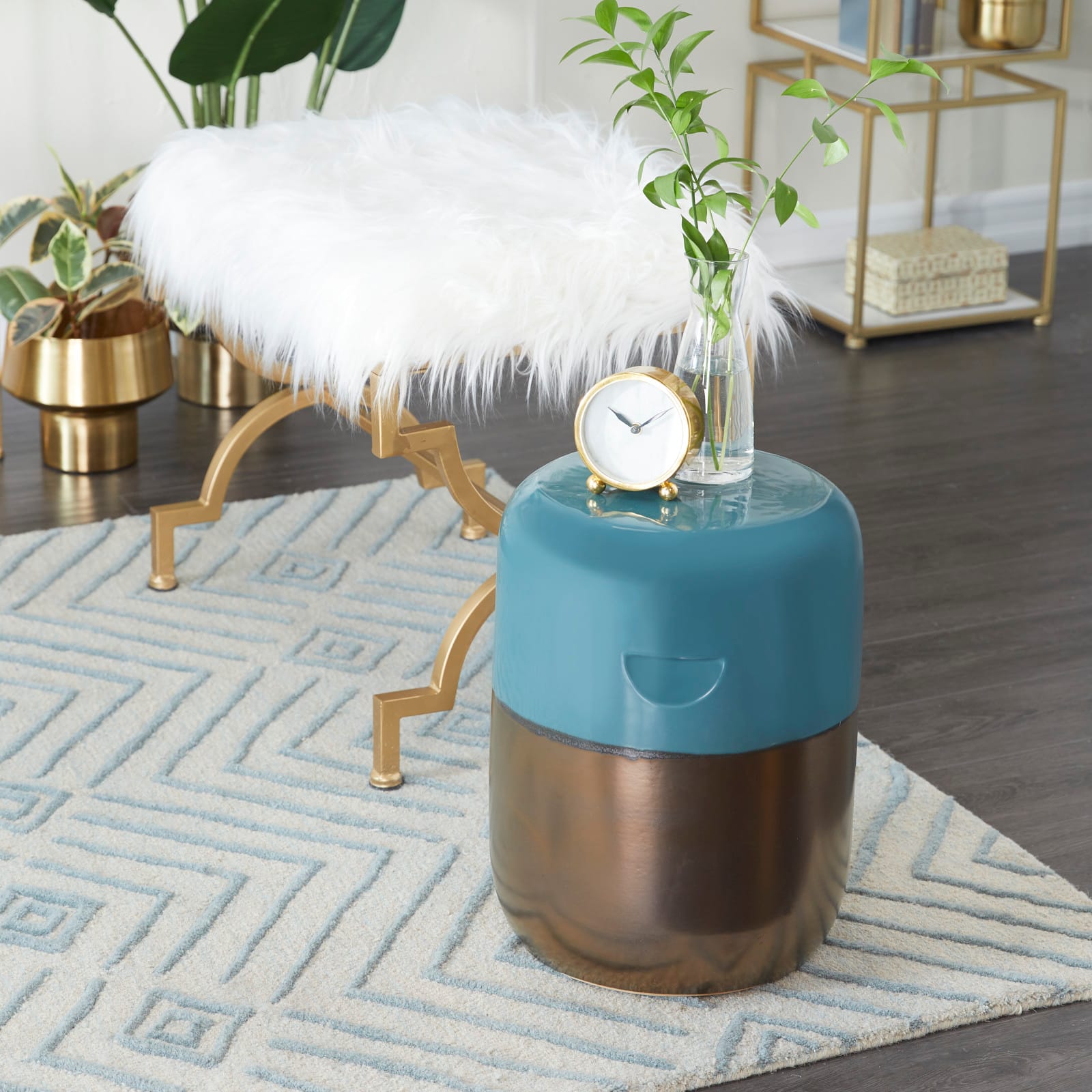 Blue Stoneware Contemporary Accent table 13" x 13" x 18"