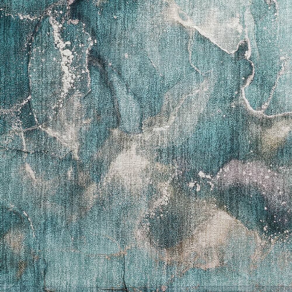 HomeRoots 30" x 20" Teal & White Abstract Washable Indoor/Outdoor Area Rug