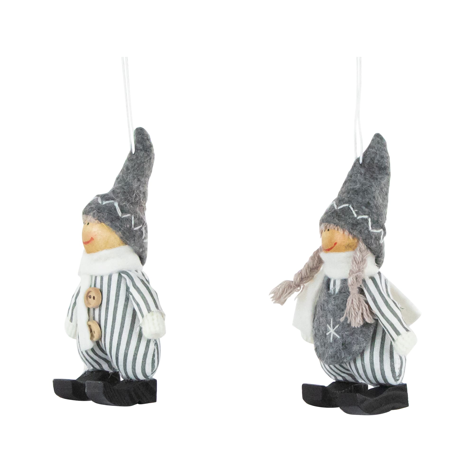5.5" Gray & White Plush Twin Christmas Ornament Set