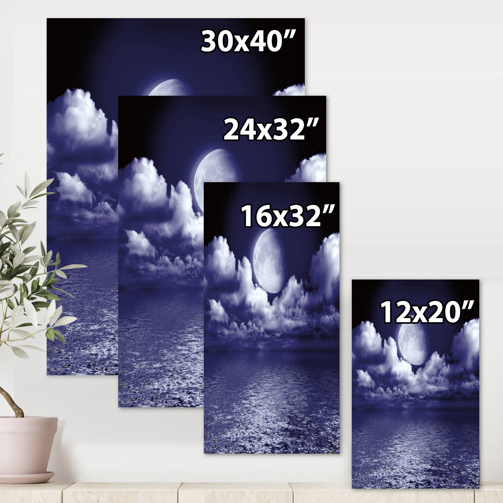 Designart - Full Moon In Cloudy Night Sky V - Nautical & Coastal Canvas Wall Art Print