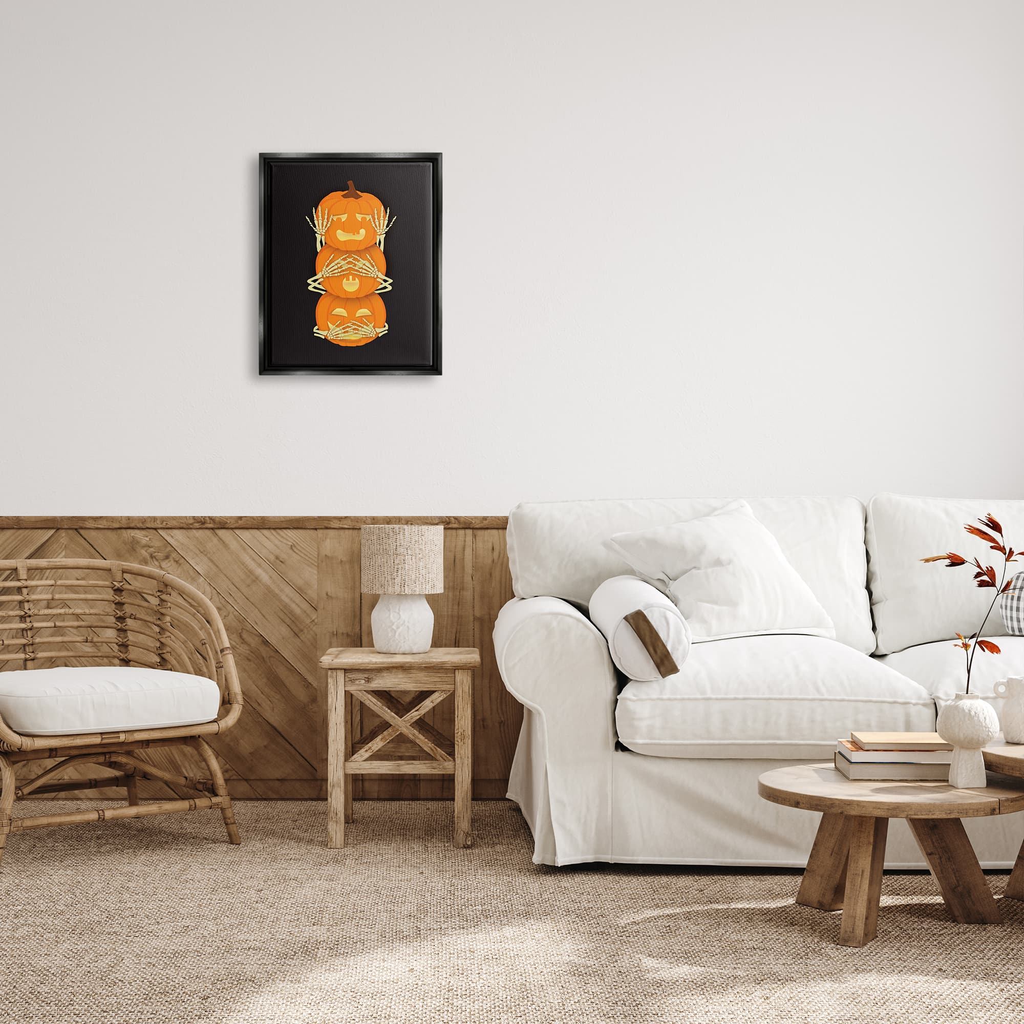 Stupell Industries Hear See Speak No Evil Pumpkins Framed Floater Canvas Wall Art