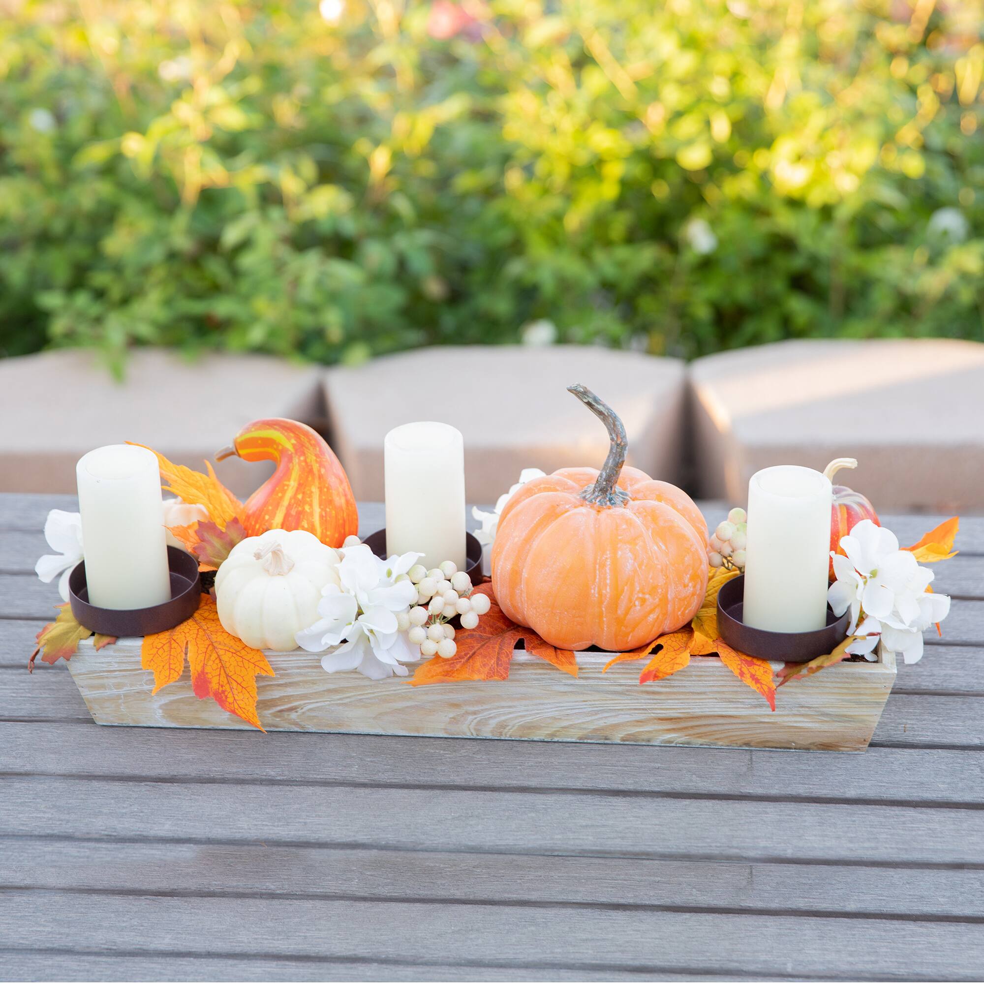 Flora Bunda® 23" Ledge Pumpkin Arrangement with Candle Holder